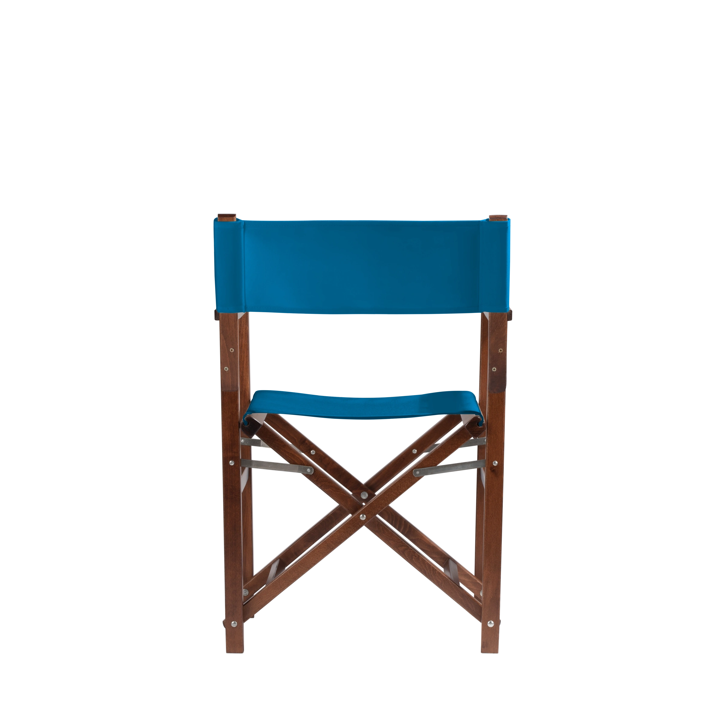 Regiestuhl Woody aus braunem Buchenholz mit blauem Bezug, Rückansicht
#Classic | Set (Farbe)_blau