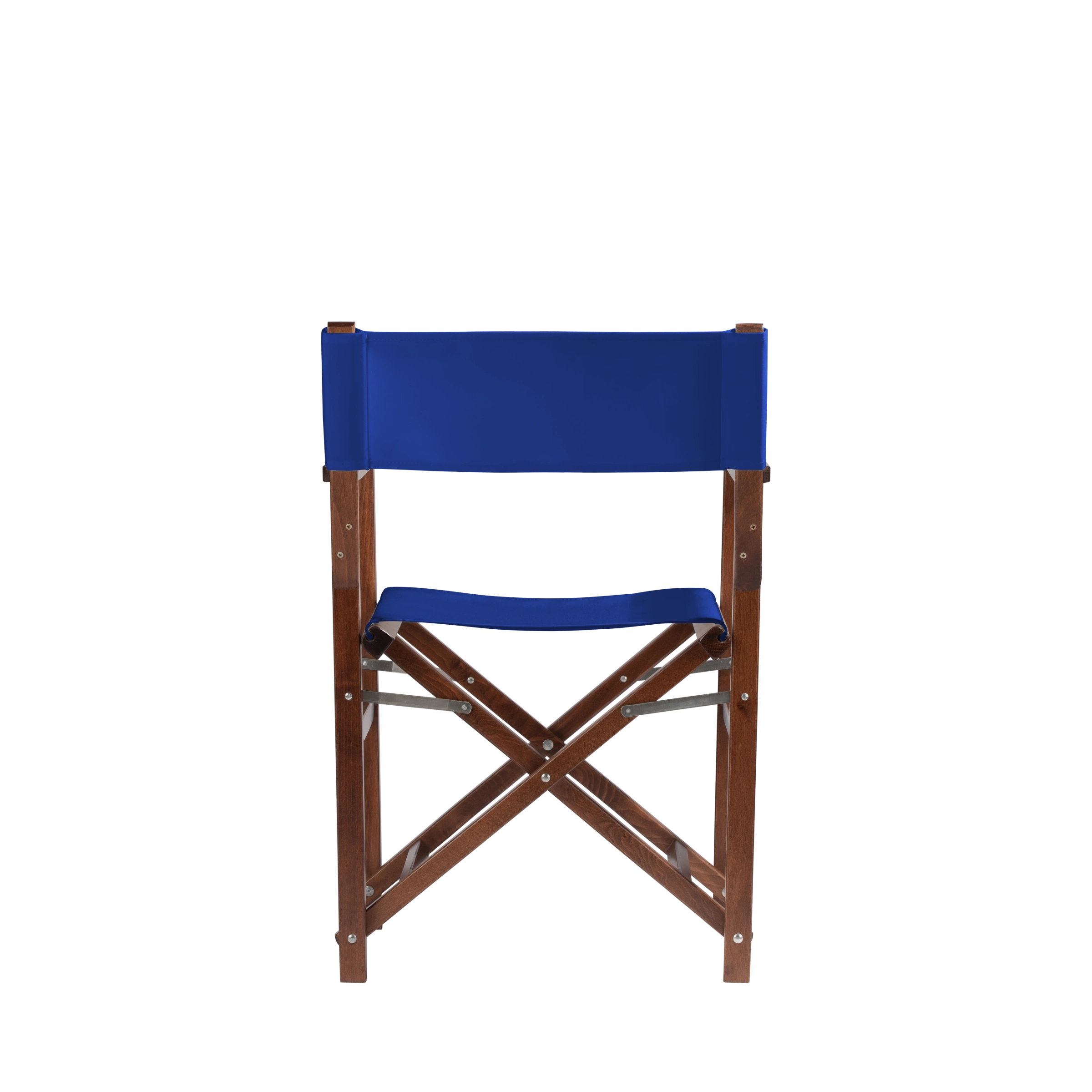 Regiestuhl Woody aus braunem Buchenholz mit dunkelblauem Bezug, Rückansicht
#Classic | Set (Farbe)_dunkelblau