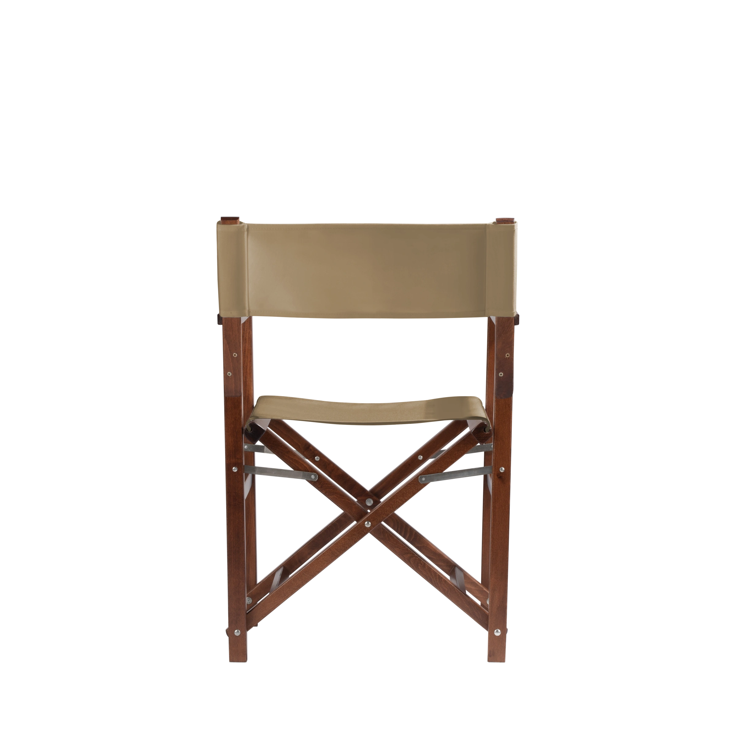 Regiestuhl Woody aus braunem Buchenholz mit Bezug in grau-beige, Rückansicht
#Classic | Set (Farbe)_grau-beige