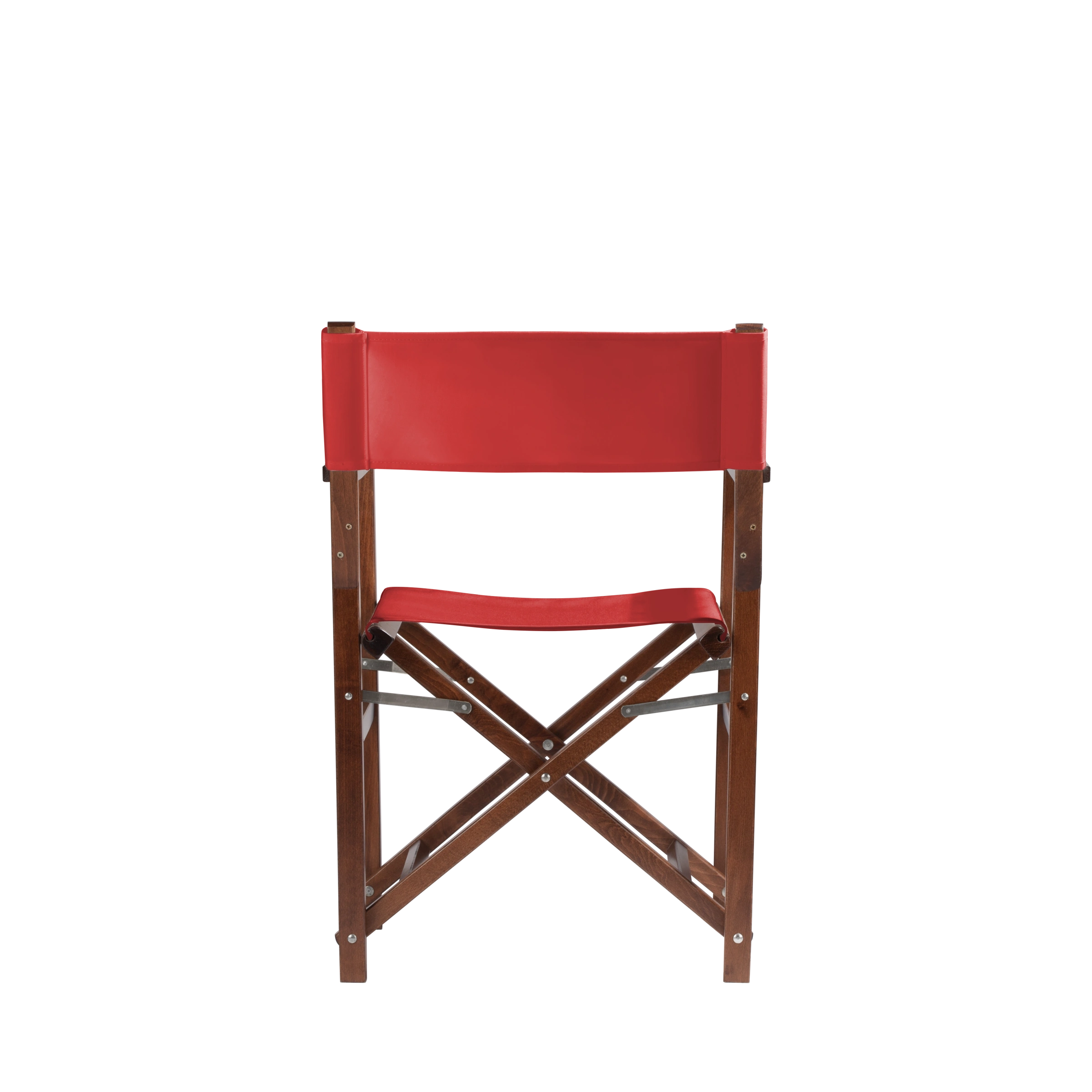 Regiestuhl Woody aus braunem Buchenholz mit Bezug in rivarot, Rückansicht
#Classic | Set (Farbe)_rivarot