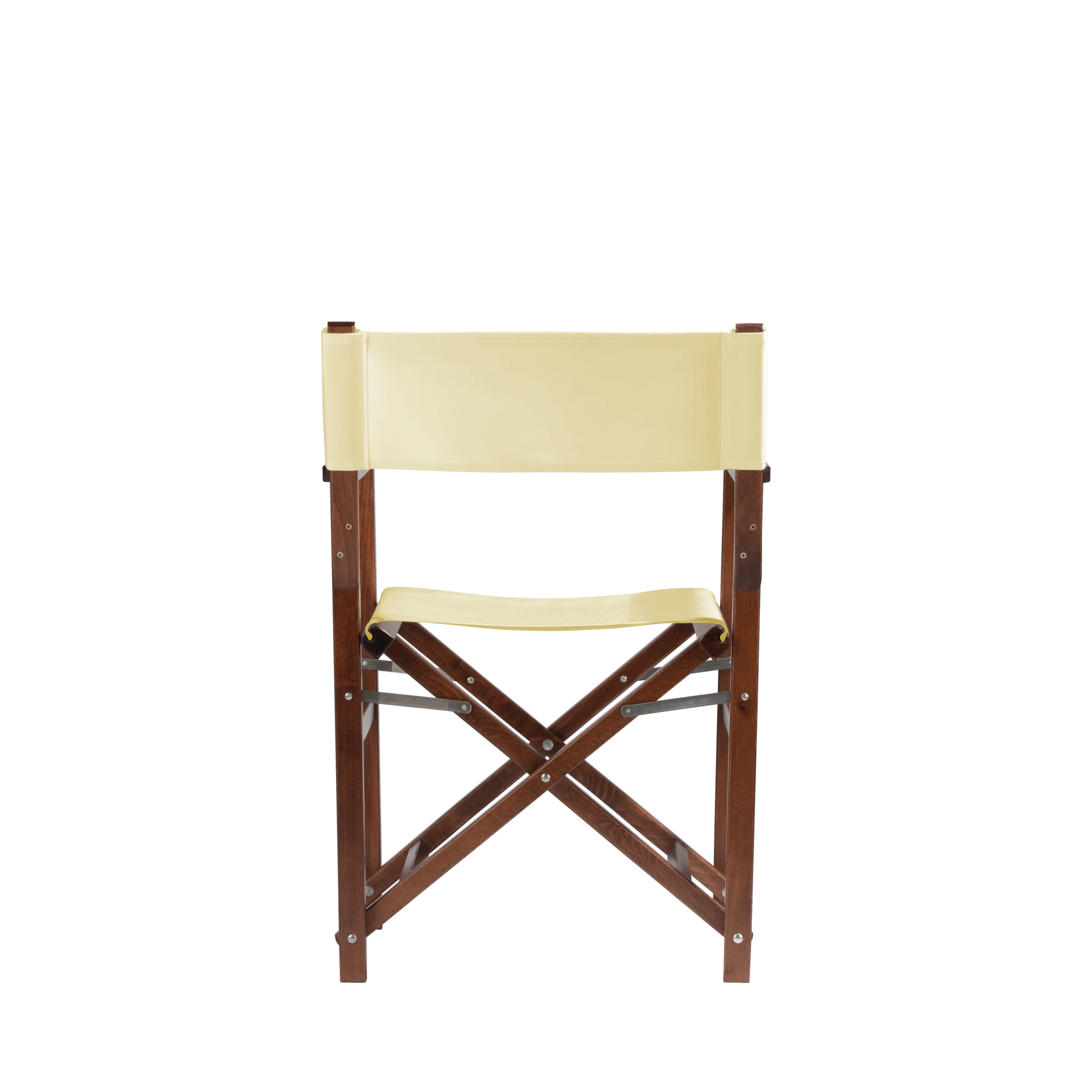 Regiestuhl Woody aus braunem Buchenholz mit Bezug in vanille, Rückansicht
#Classic | Set (Farbe)_vanille