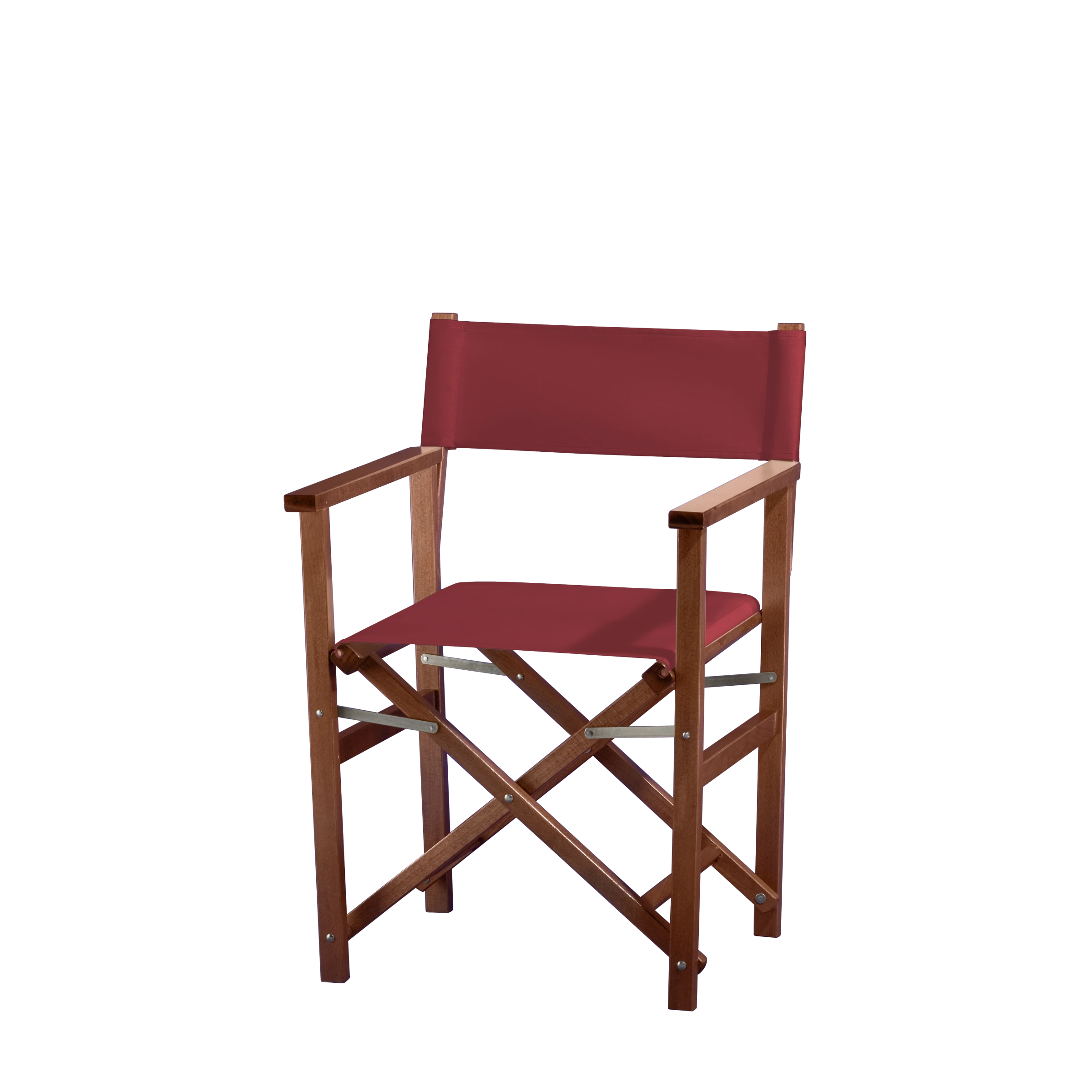 Regiestuhl Woody aus braunem Buchenholz mit Bezug in bordeaux, Seitenansicht
#Classic | Set (Farbe)_bordeaux
