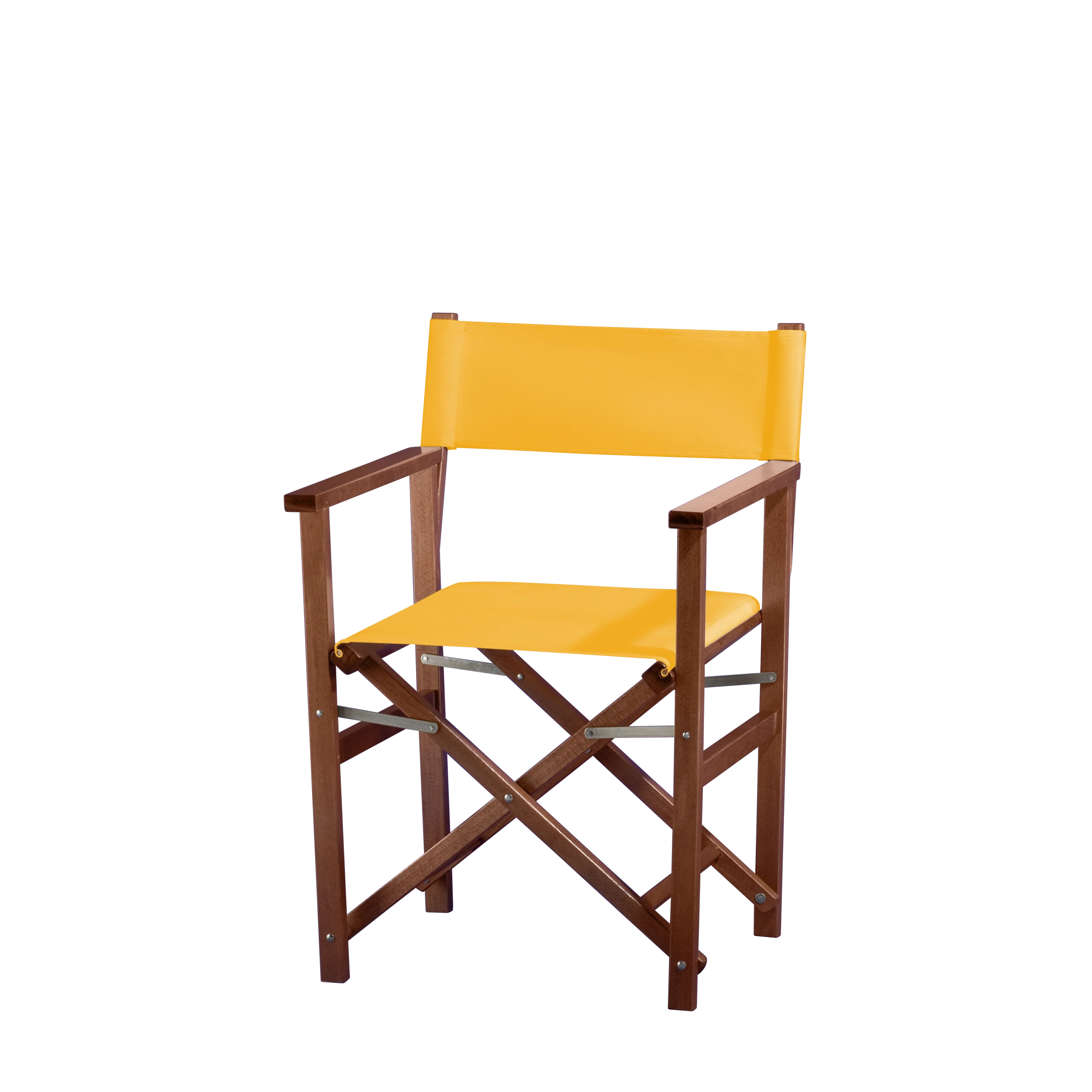 Regiestuhl Woody aus braunem Buchenholz mit gelbem Bezug, Seitenansicht
#Classic | Set (Farbe)_gelb