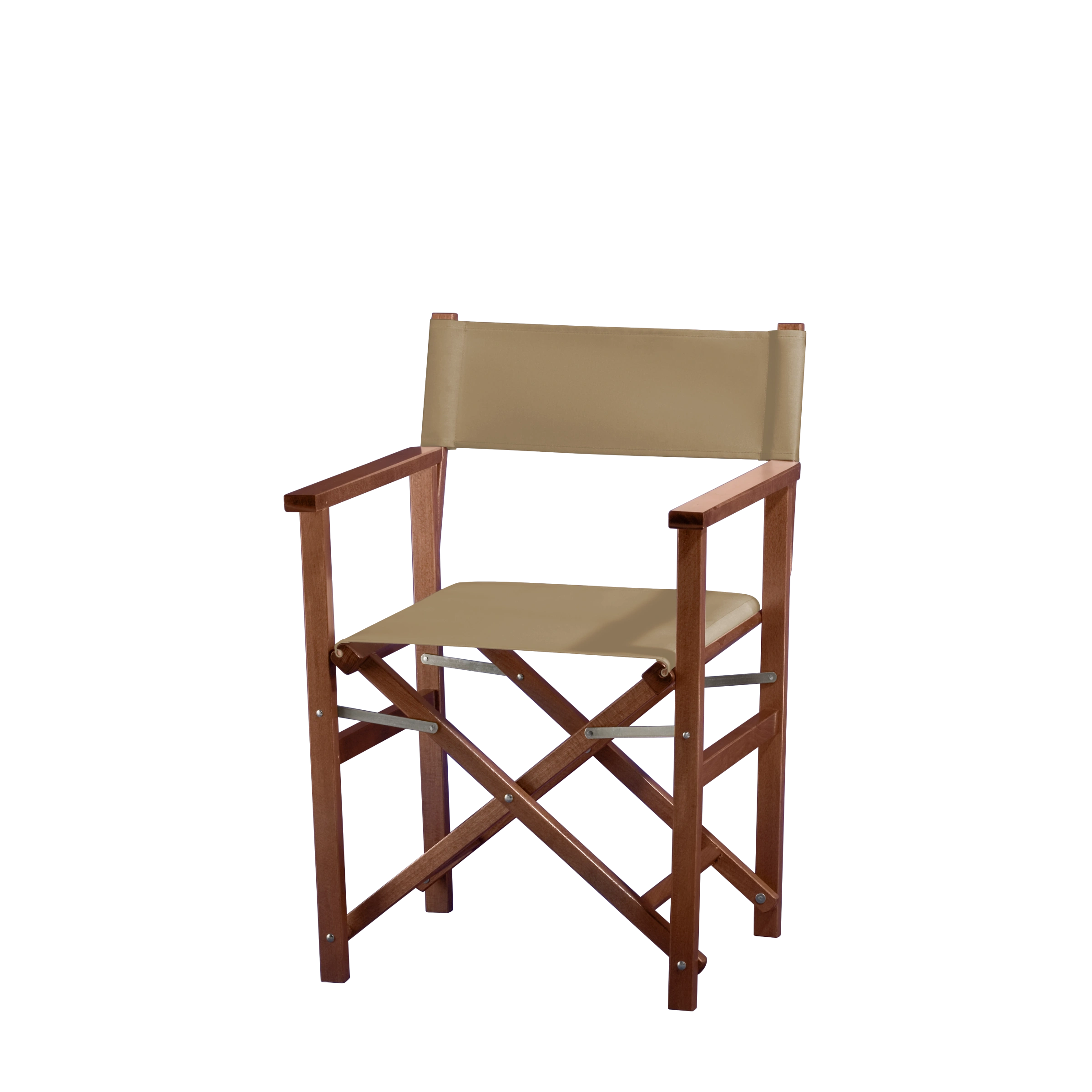 Regiestuhl Woody aus braunem Buchenholz mit Bezug in grau-beige, Seitenansicht
#Classic | Set (Farbe)_grau-beige