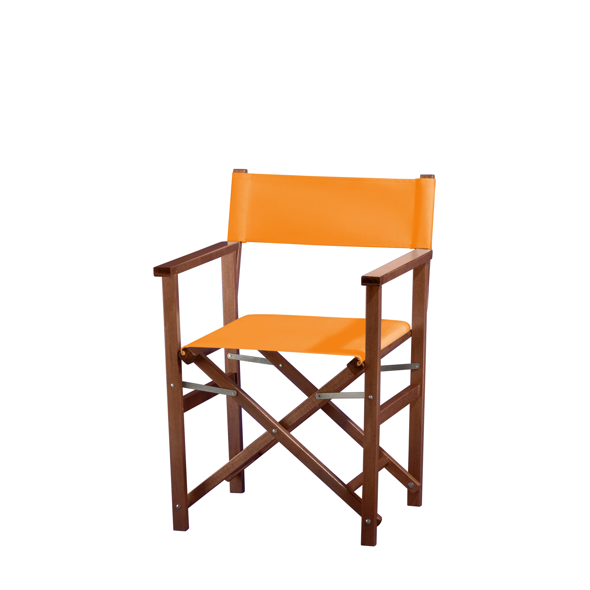 Regiestuhl Woody aus braunem Buchenholz mit Bezug in mandarine, Seitenansicht
#Classic | Set (Farbe)_mandarine