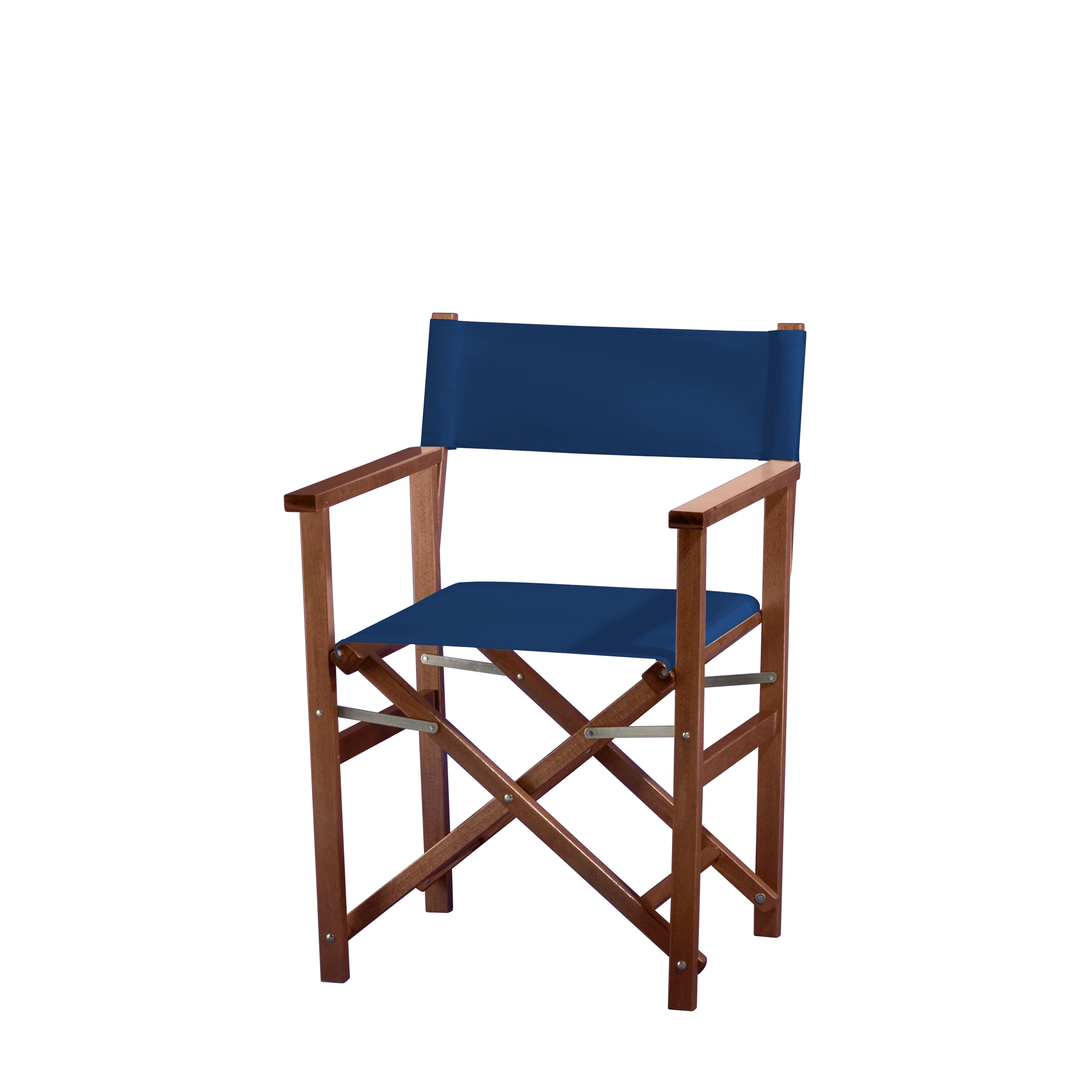 Regiestuhl Woody aus braunem Buchenholz mit Bezug in marine, Seitenansicht
#Classic | Set (Farbe)_marine