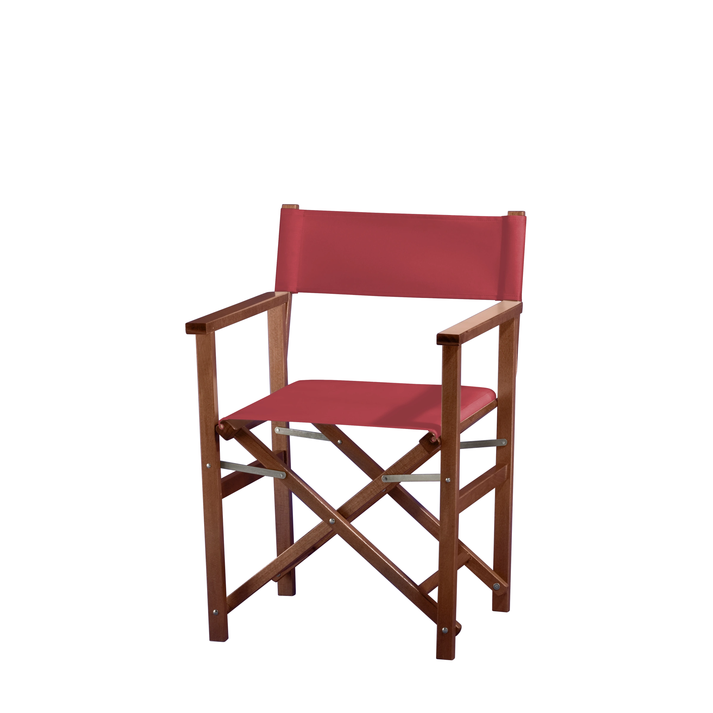 Regiestuhl Woody aus braunem Buchenholz mit rotem Bezug, Seitenansicht
#Classic | Set (Farbe)_rot