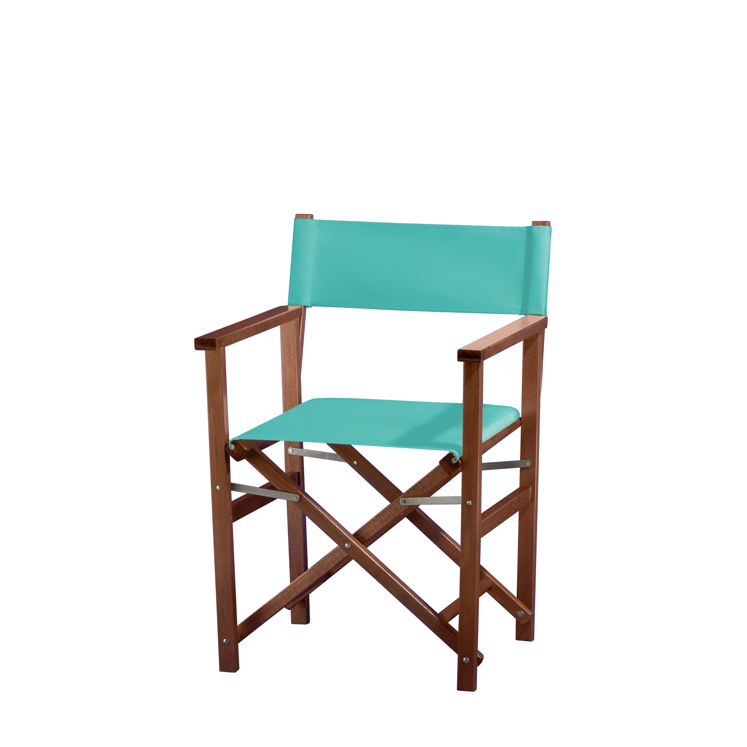 Regiestuhl Woody aus braunem Buchenholz mit türkisem Bezug, Seitenansicht
#Classic | Set (Farbe)_türkis