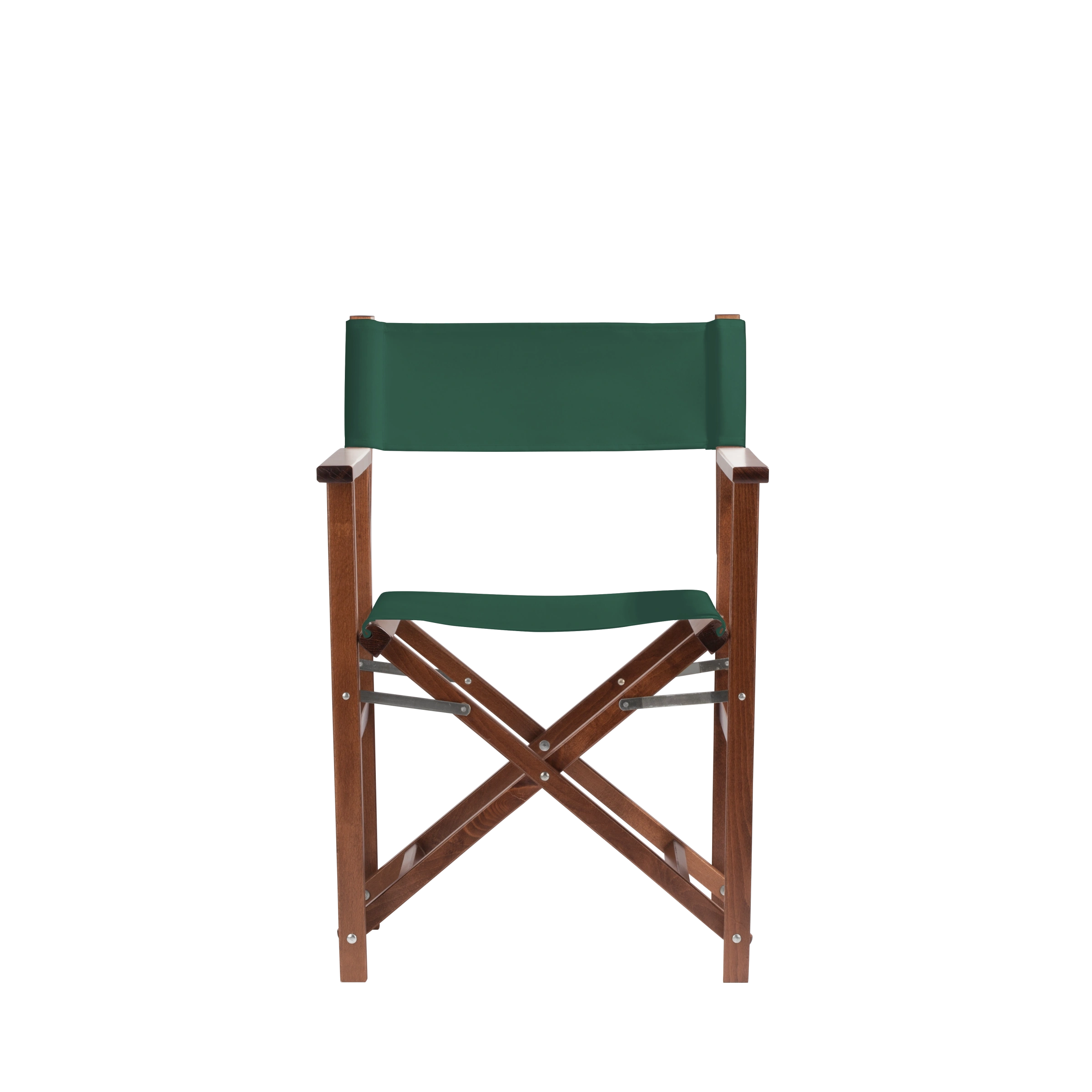 Regiestuhl Woody aus braunem Buchenholz mit dunkelgrünem Bezug, Frontalansicht
#Classic | Set (Farbe)_dunkelgrün