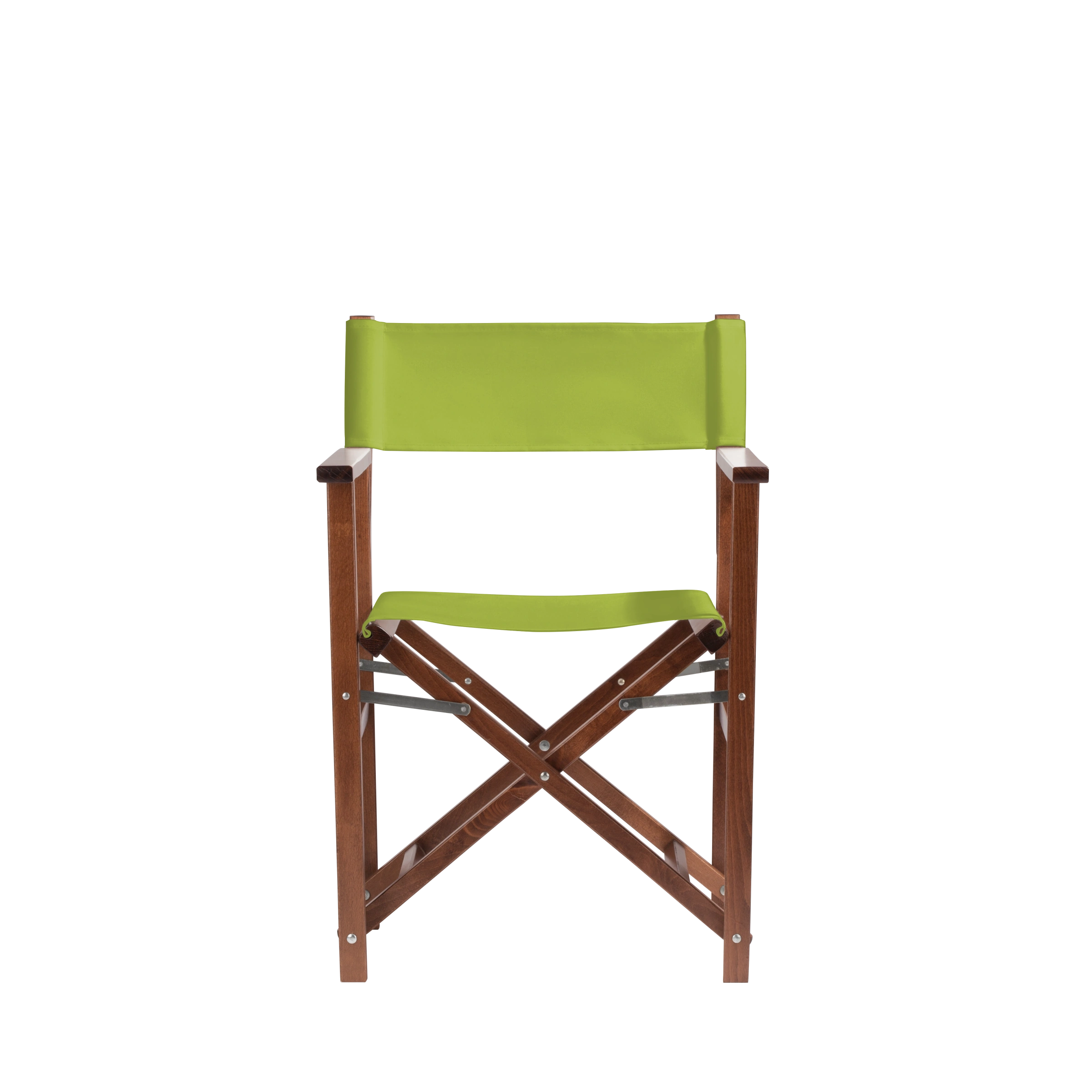 Regiestuhl Woody aus braunem Buchenholz mit hellgrünem Bezug, Frontalansicht
#Classic | Set (Farbe)_hellgrün