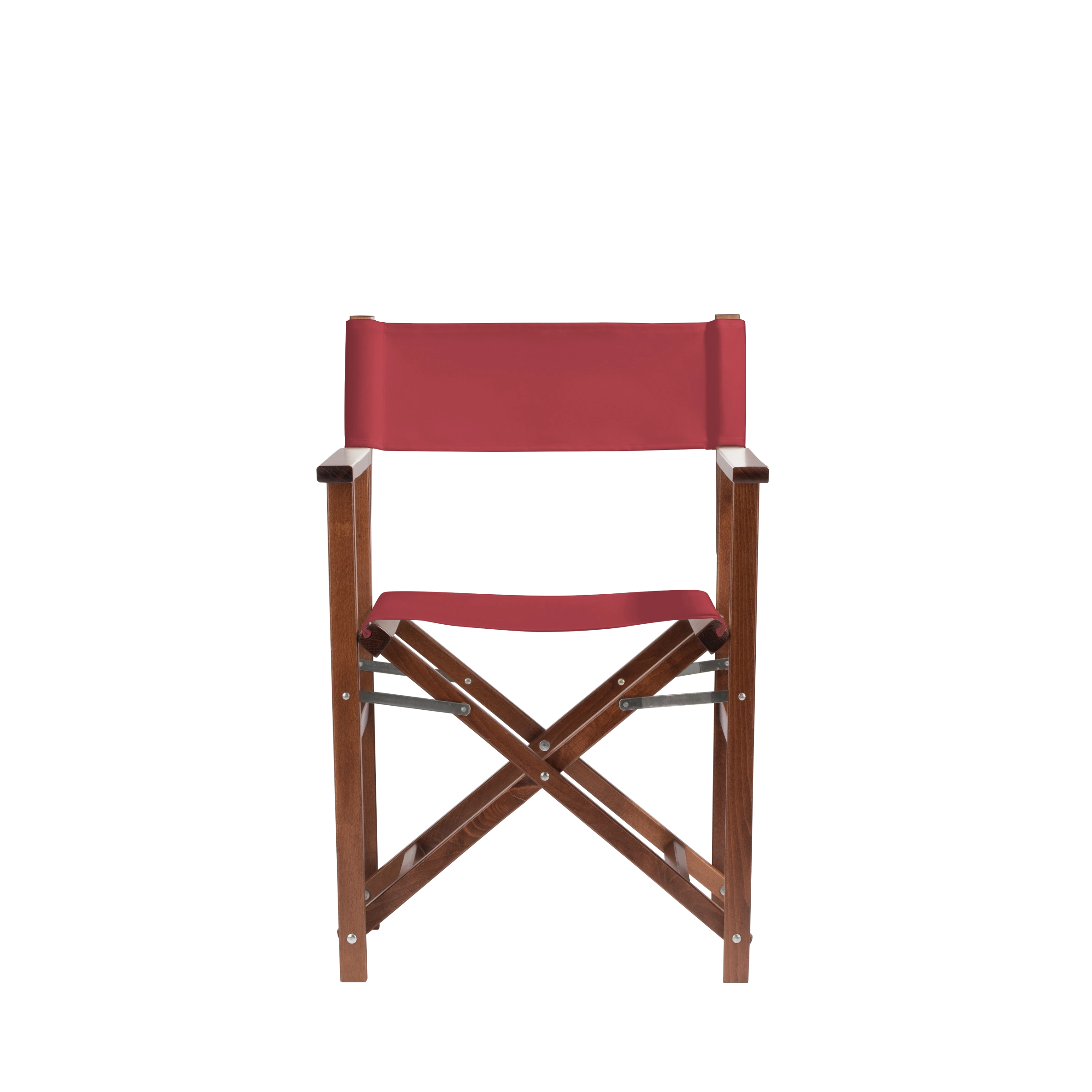 Regiestuhl Woody aus braunem Buchenholz mit rotem Bezug, Frontalansicht
#Classic | Set (Farbe)_rot