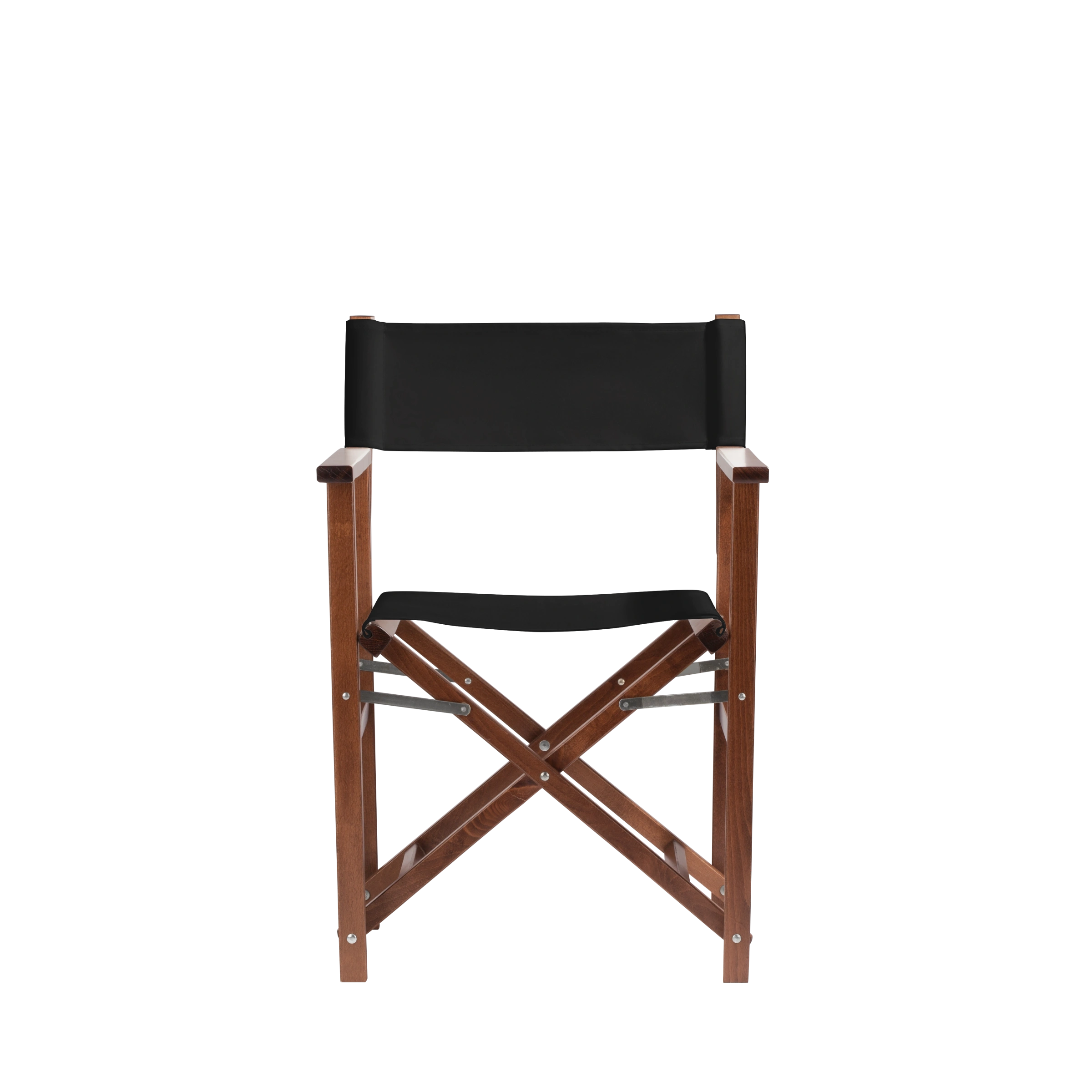 Regiestuhl Woody aus braunem Buchenholz mit schwarzem Bezug, Frontalansicht
#Classic | Set (Farbe)_schwarz