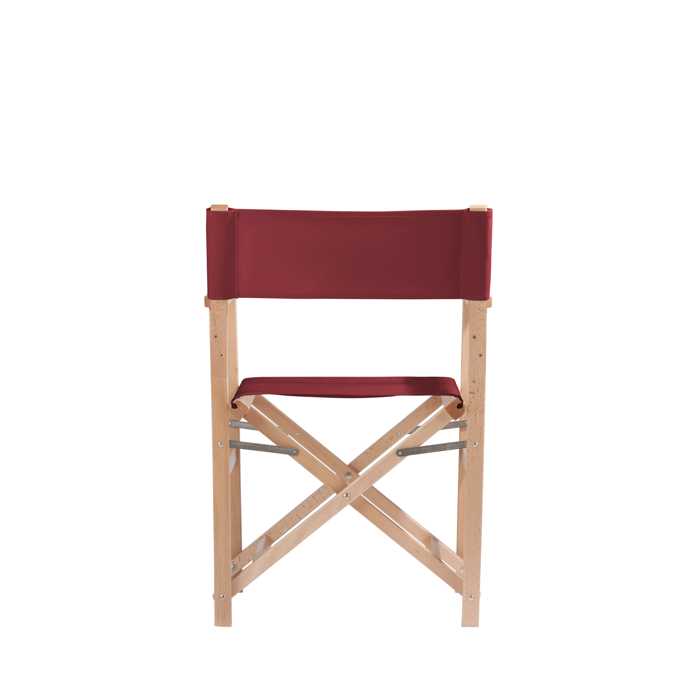 Regiestuhl Woody aus naturfarbenem Buchenholz mit Bezug in bordeaux, Rückansicht
#Classic | Set (Farbe)_bordeaux