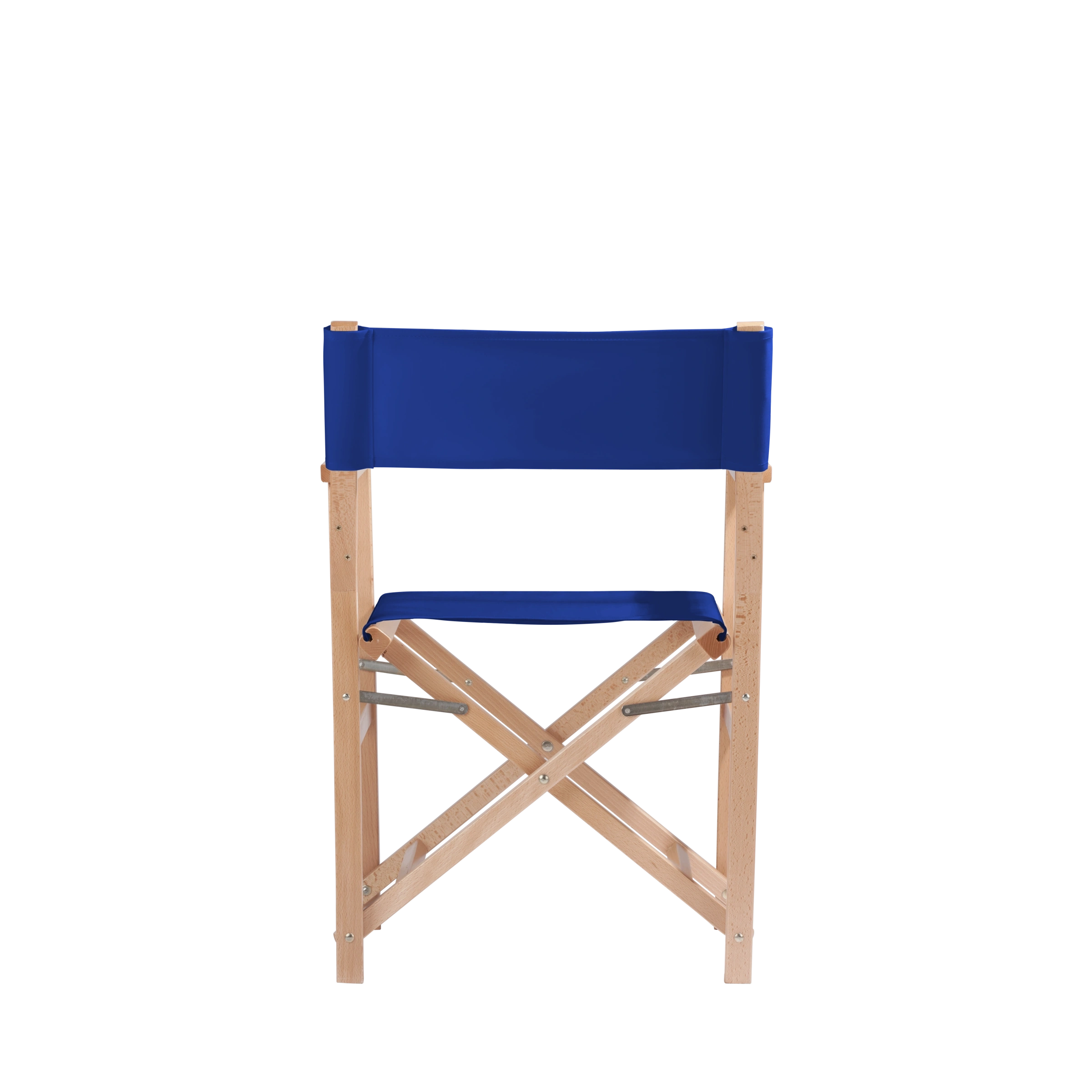 Regiestuhl Woody aus naturfarbenem Buchenholz mit dunkelblauem Bezug, Rückansicht
#Classic | Set (Farbe)_dunkelblau