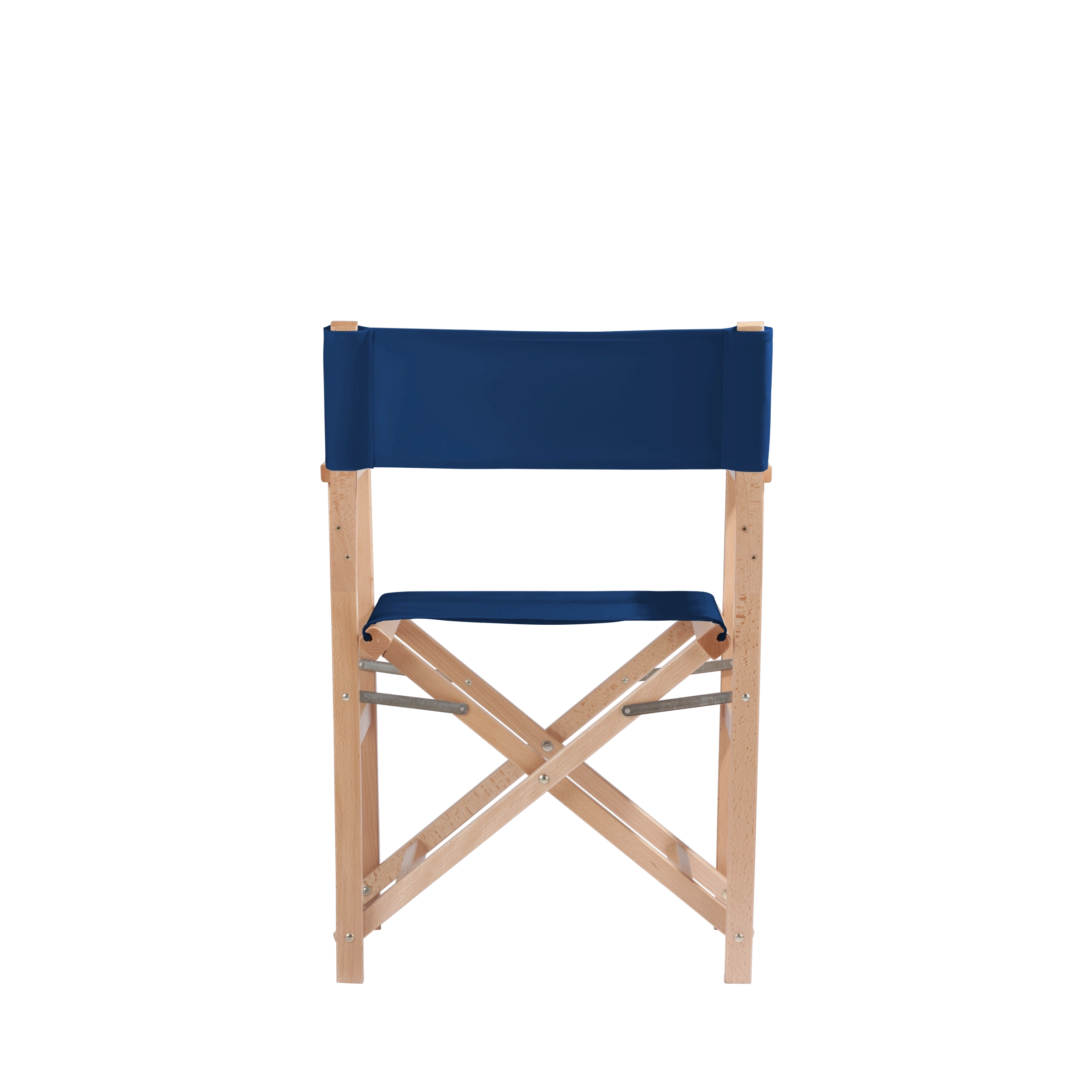 Regiestuhl Woody aus naturfarbenem Buchenholz mit Bezug in marine, Rückansicht
#Classic | Set (Farbe)_marine