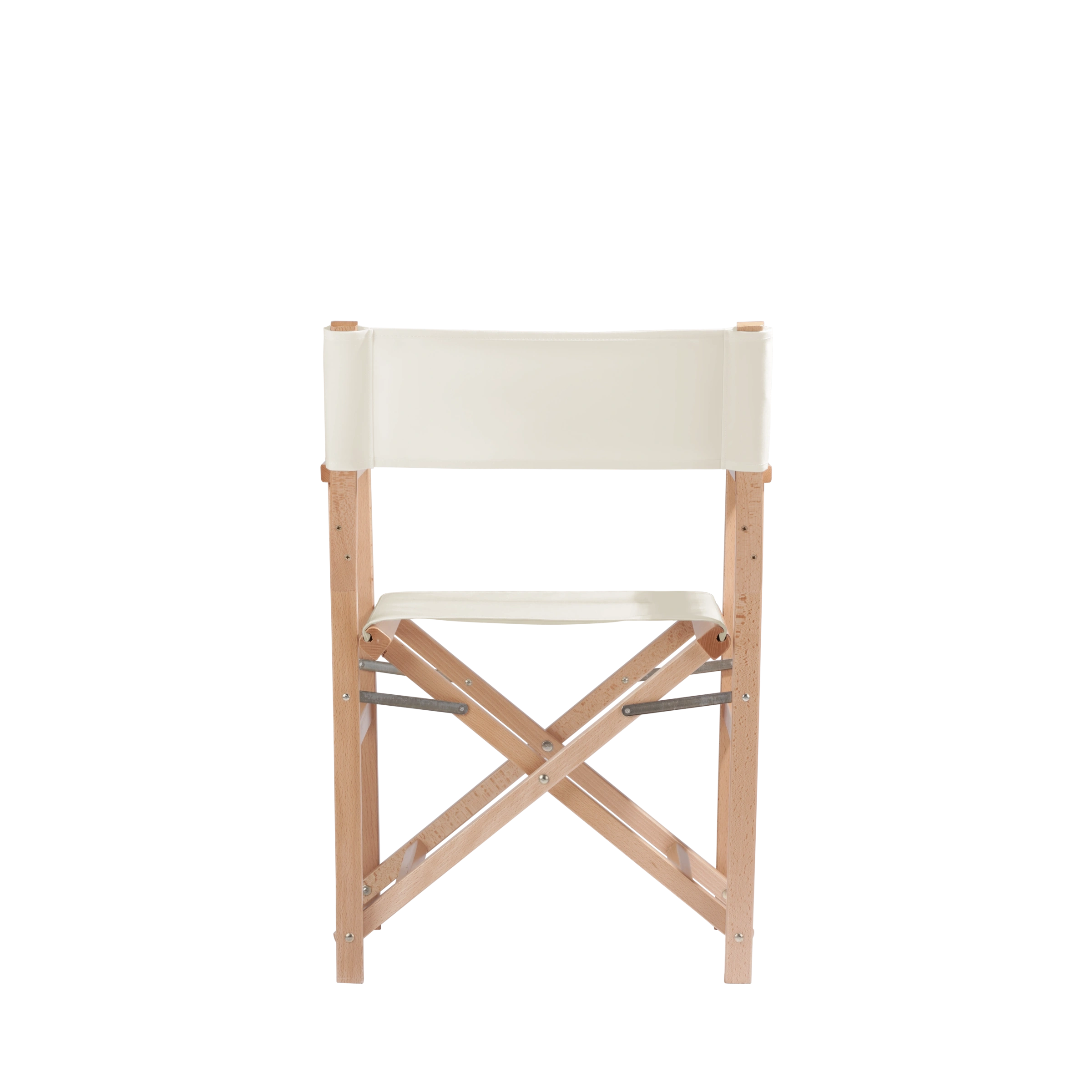 Regiestuhl Woody aus naturfarbenem Buchenholz mit weißem Bezug, Rückansicht
#Classic | Set (Farbe)_weiß
