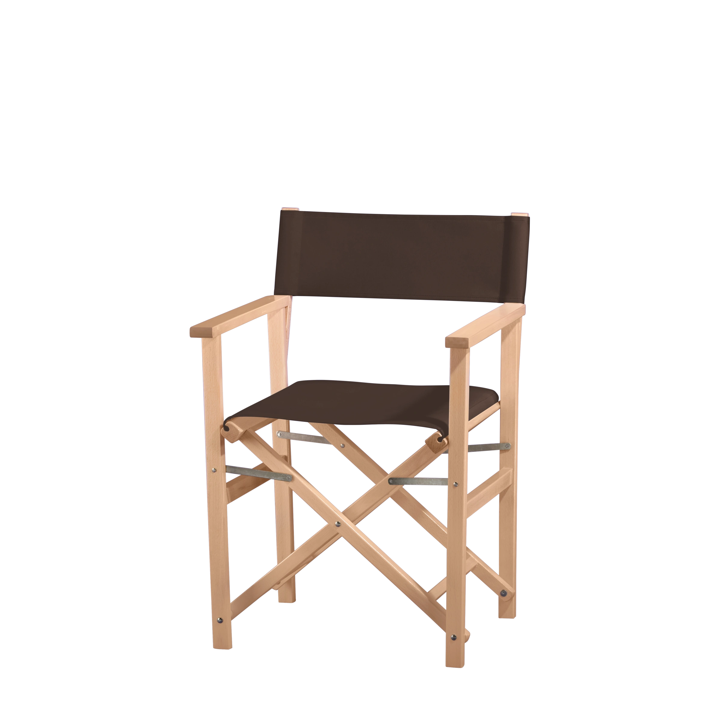 Regiestuhl Woody aus naturfarbenem Buchenholz mit Bezug in caffé, Seitenansicht
#Classic | Set (Farbe)_caffé