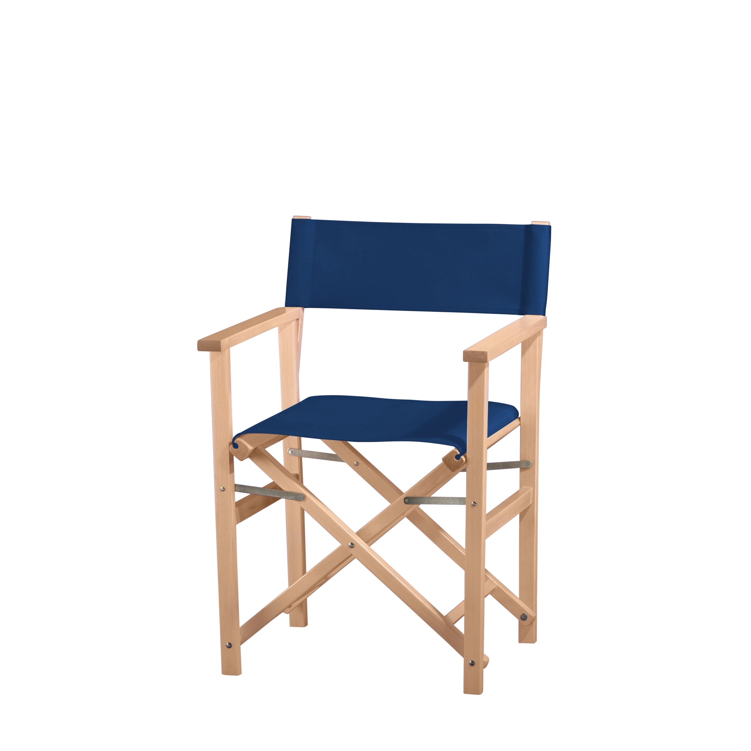 Regiestuhl Woody aus naturfarbenem Buchenholz mit Bezug in marine, Seitenansicht
#Classic | Set (Farbe)_marine