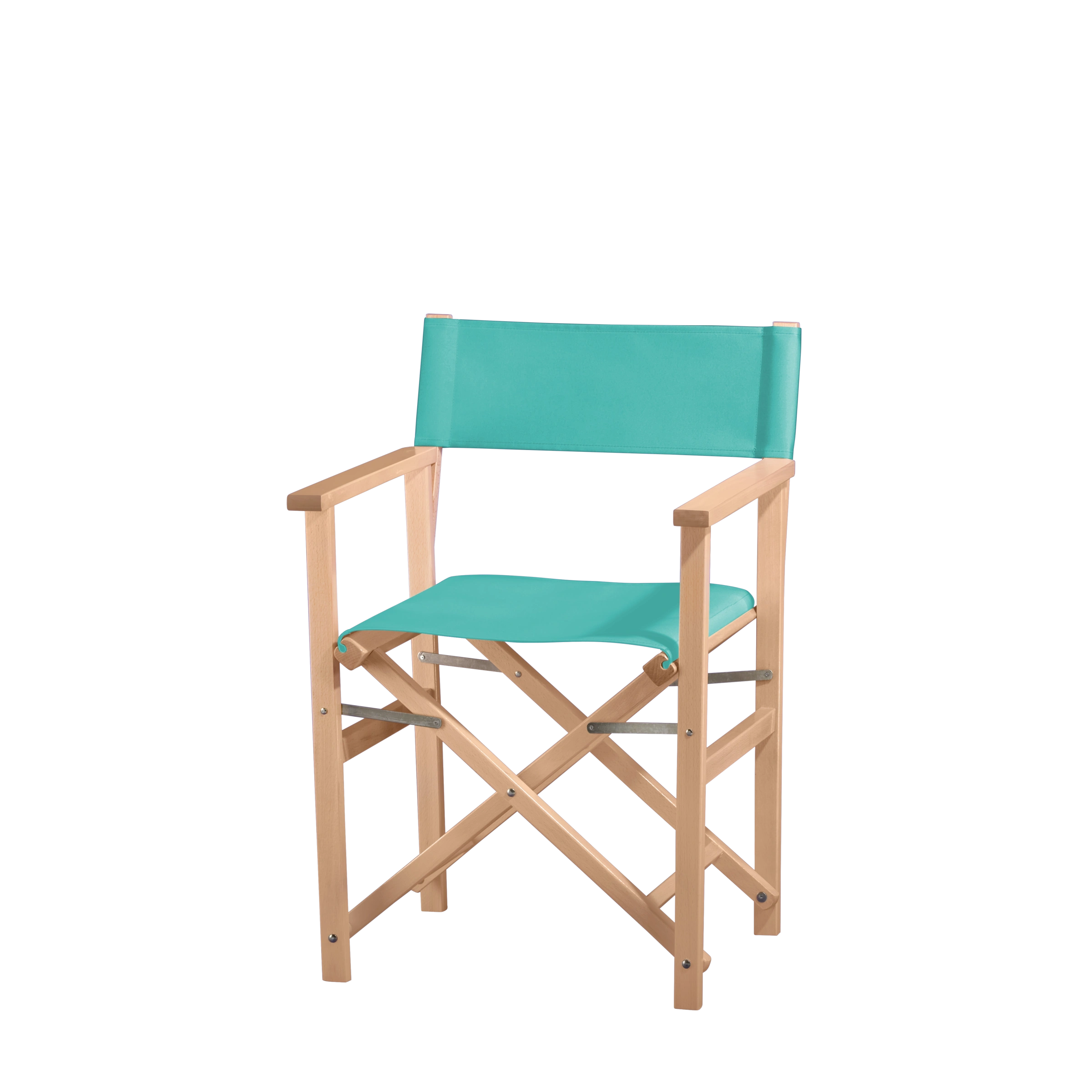 Regiestuhl Woody aus naturfarbenem Buchenholz mit türkisem Bezug, Seitenansicht
#Classic | Set (Farbe)_türkis