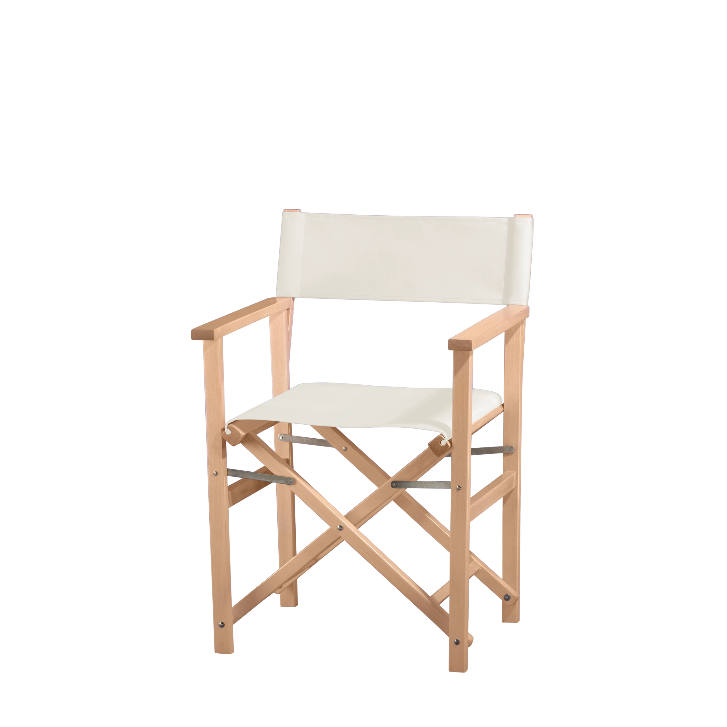 Regiestuhl Woody aus naturfarbenem Buchenholz mit weißem Bezug, Seitenansicht
#Classic | Set (Farbe)_weiß