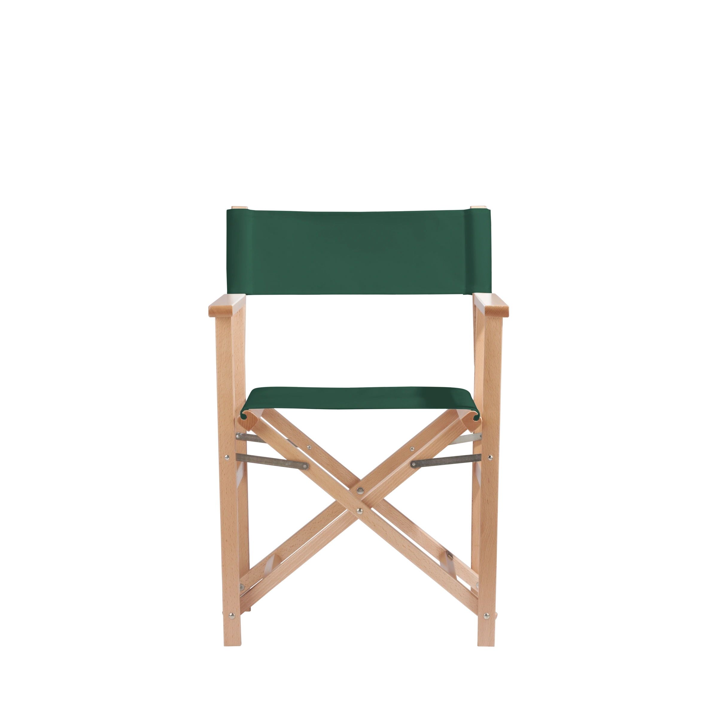Regiestuhl Woody aus naturfarbenem Buchenholz mit dunkelgrünem Bezug, Frontalansicht
#Classic | Set (Farbe)_dunkelgrün