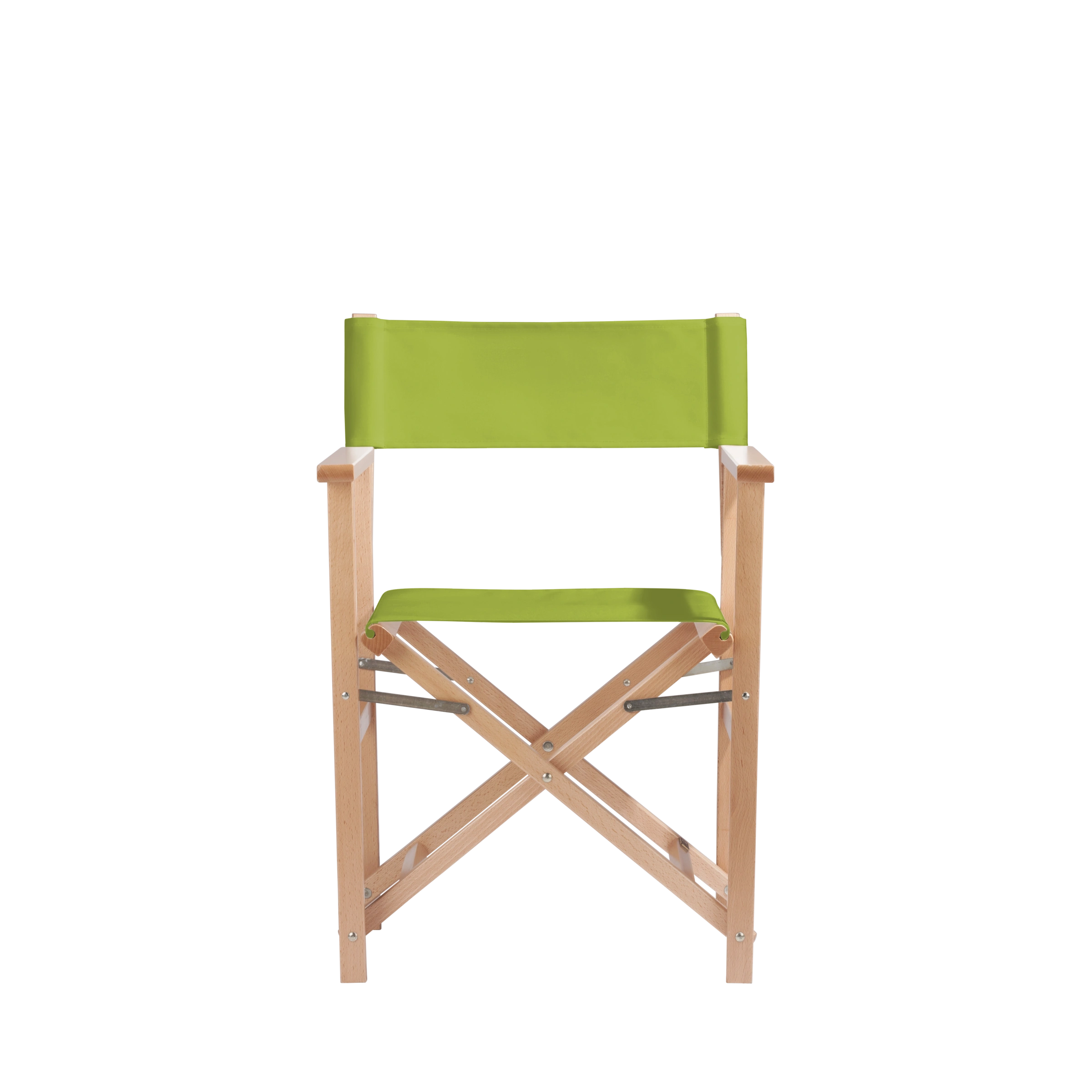 Regiestuhl Woody aus naturfarbenem Buchenholz mit hellgrünem Bezug, Frontalansicht
#Classic | Set (Farbe)_hellgrün