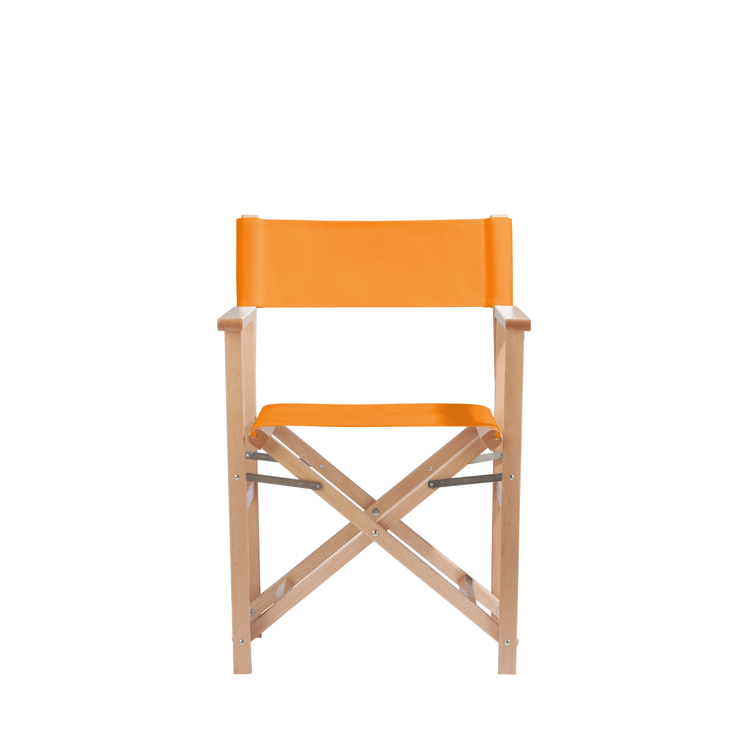 Regiestuhl Woody aus naturfarbenem Buchenholz mit Bezug in mandarine, Frontalansicht
#Classic | Set (Farbe)_mandarine