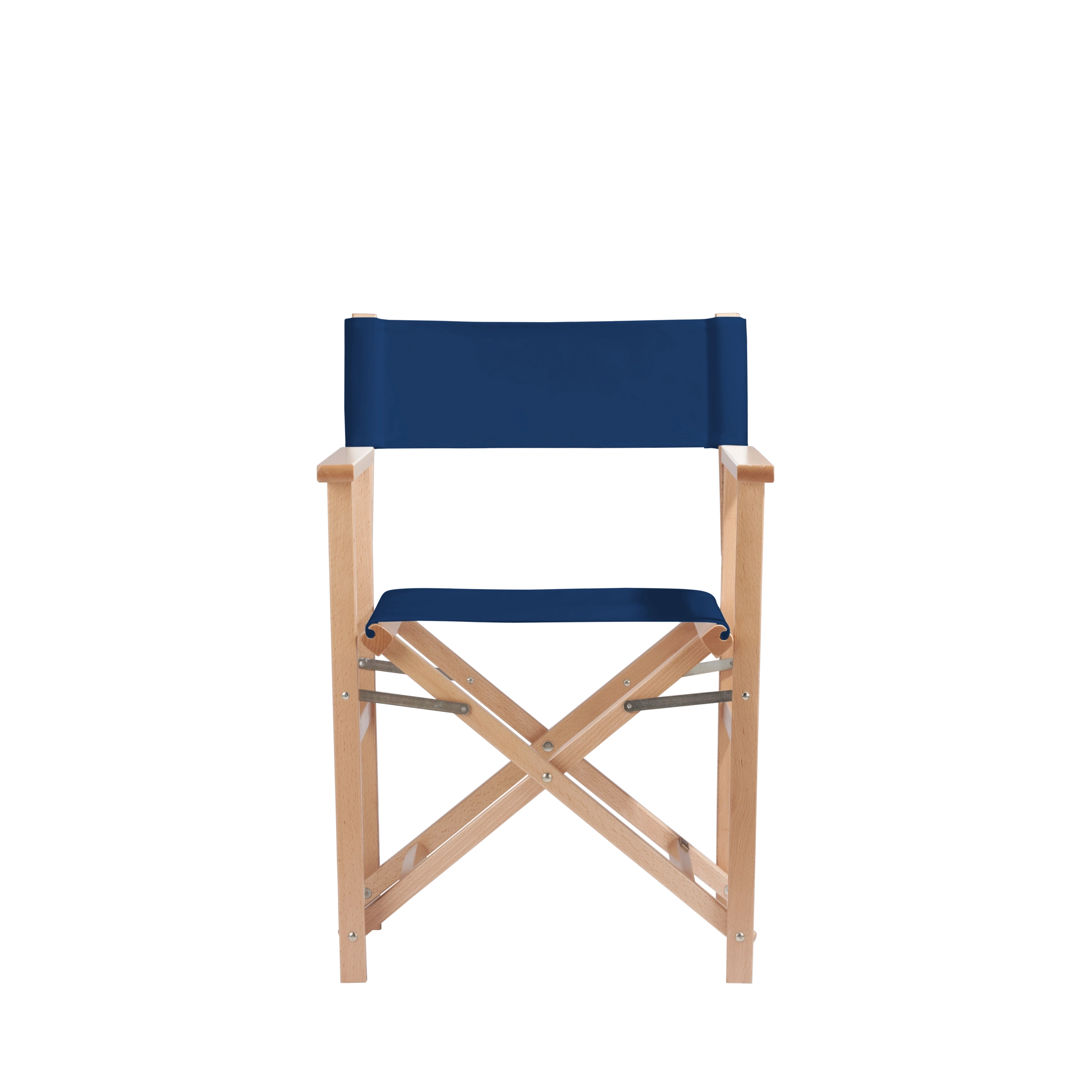 Regiestuhl Woody aus naturfarbenem Buchenholz mit Bezug in marine, Frontalansicht
#Classic | Set (Farbe)_marine