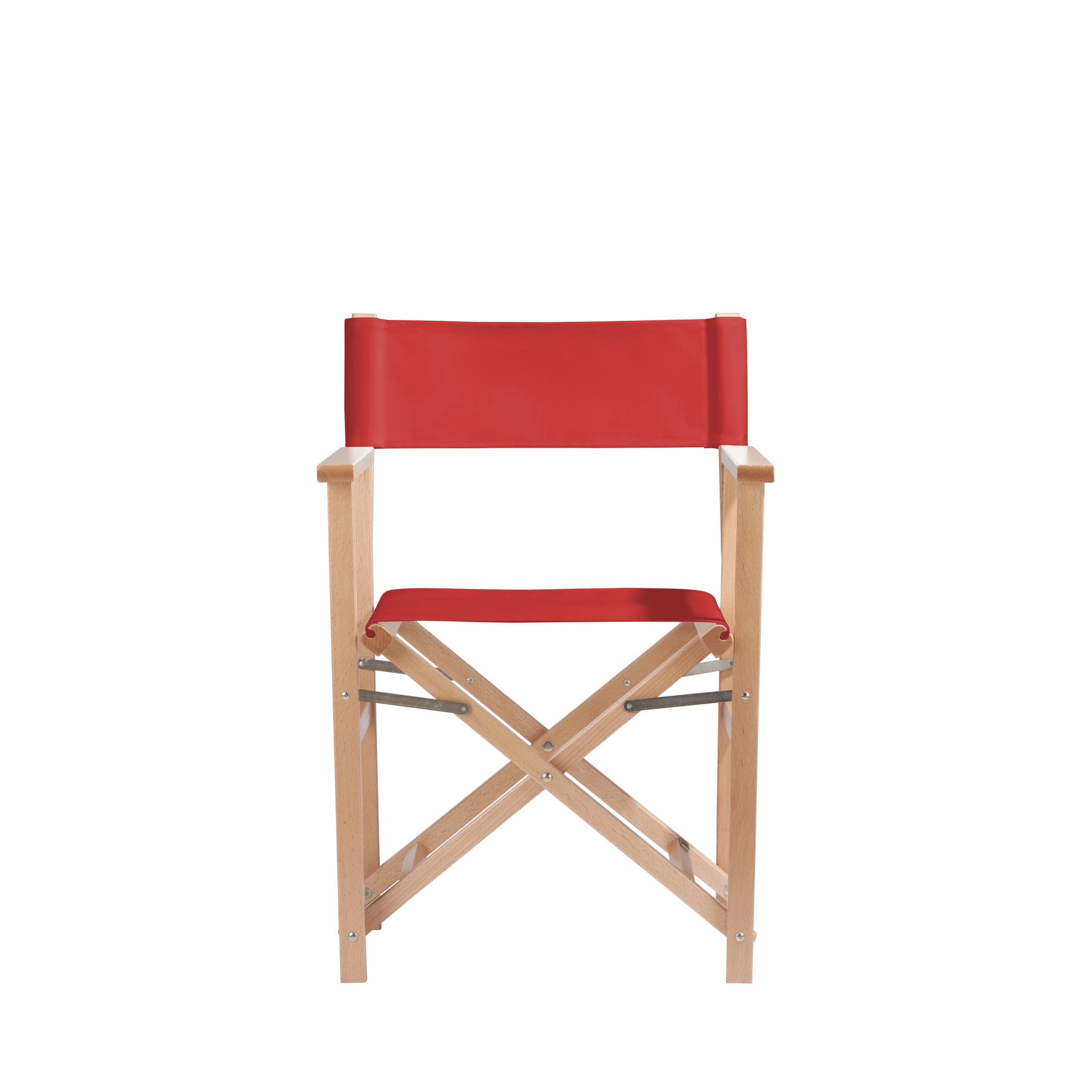 Regiestuhl Woody aus naturfarbenem Buchenholz mit Bezug in rivarot, Frontalansicht
#Classic | Set (Farbe)_rivarot