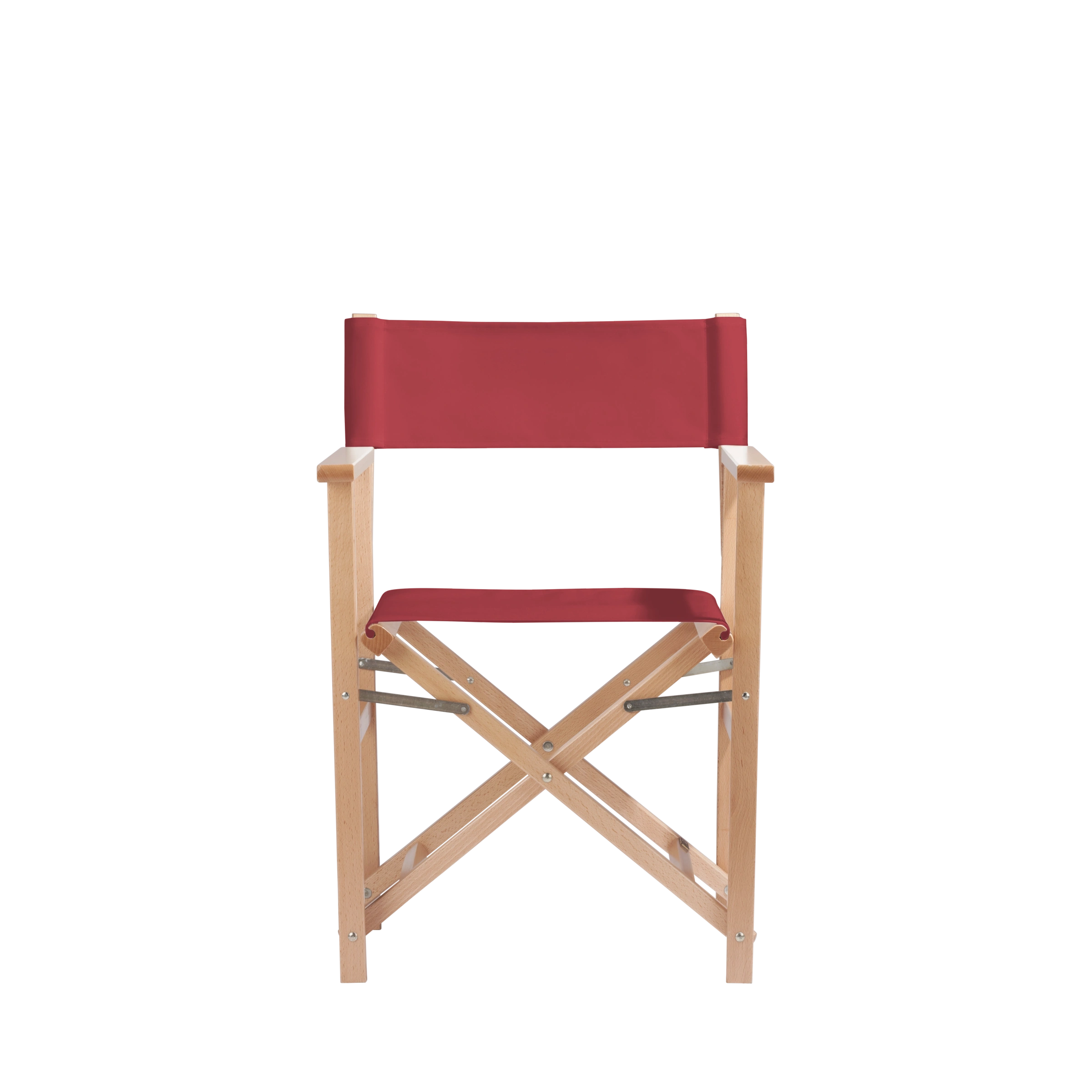 Regiestuhl Woody aus naturfarbenem Buchenholz mit rotem Bezug, Frontalansicht
#Classic | Set (Farbe)_rot