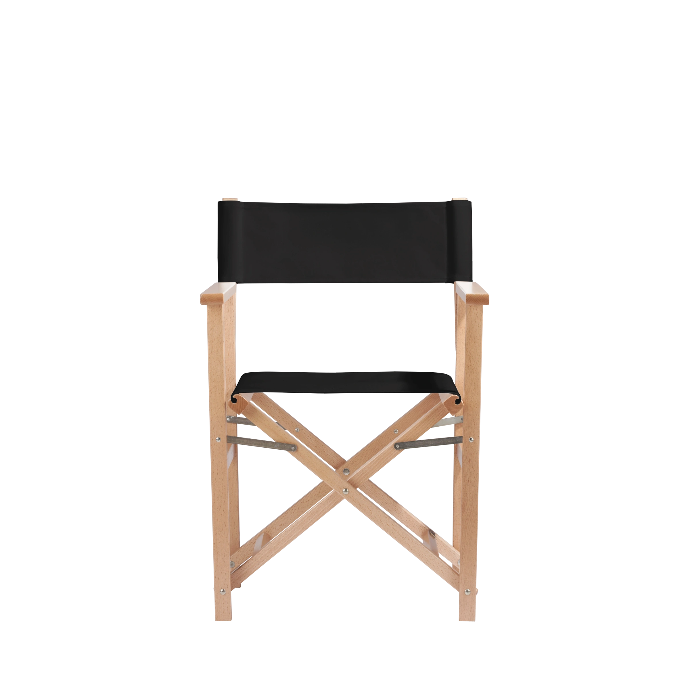 Regiestuhl Woody aus naturfarbenem Buchenholz mit schwarzem Bezug, Frontalansicht
#Classic | Set (Farbe)_schwarz