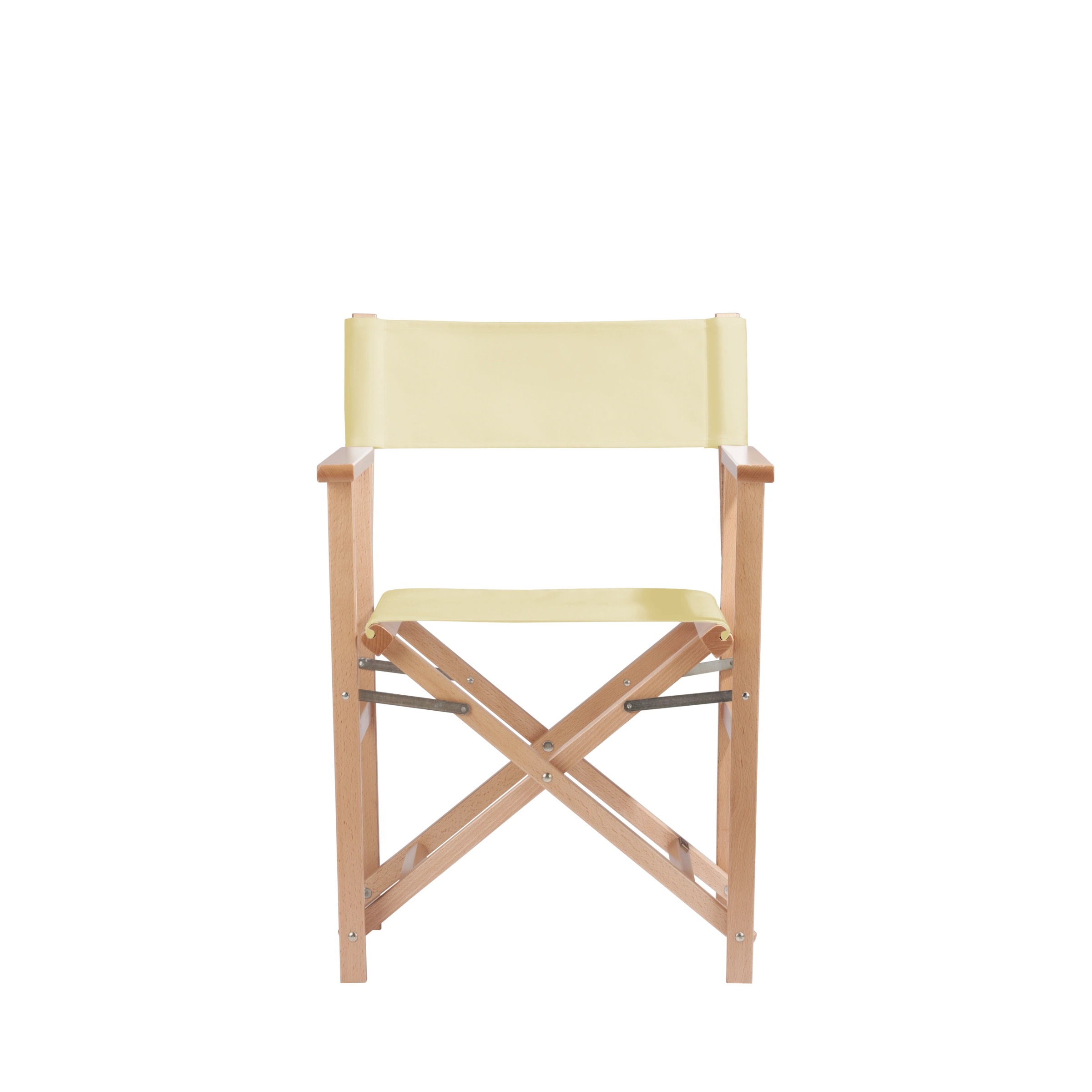 Regiestuhl Woody aus naturfarbenem Buchenholz mit Bezug in vanille, Frontalansicht
#Classic | Set (Farbe)_vanille