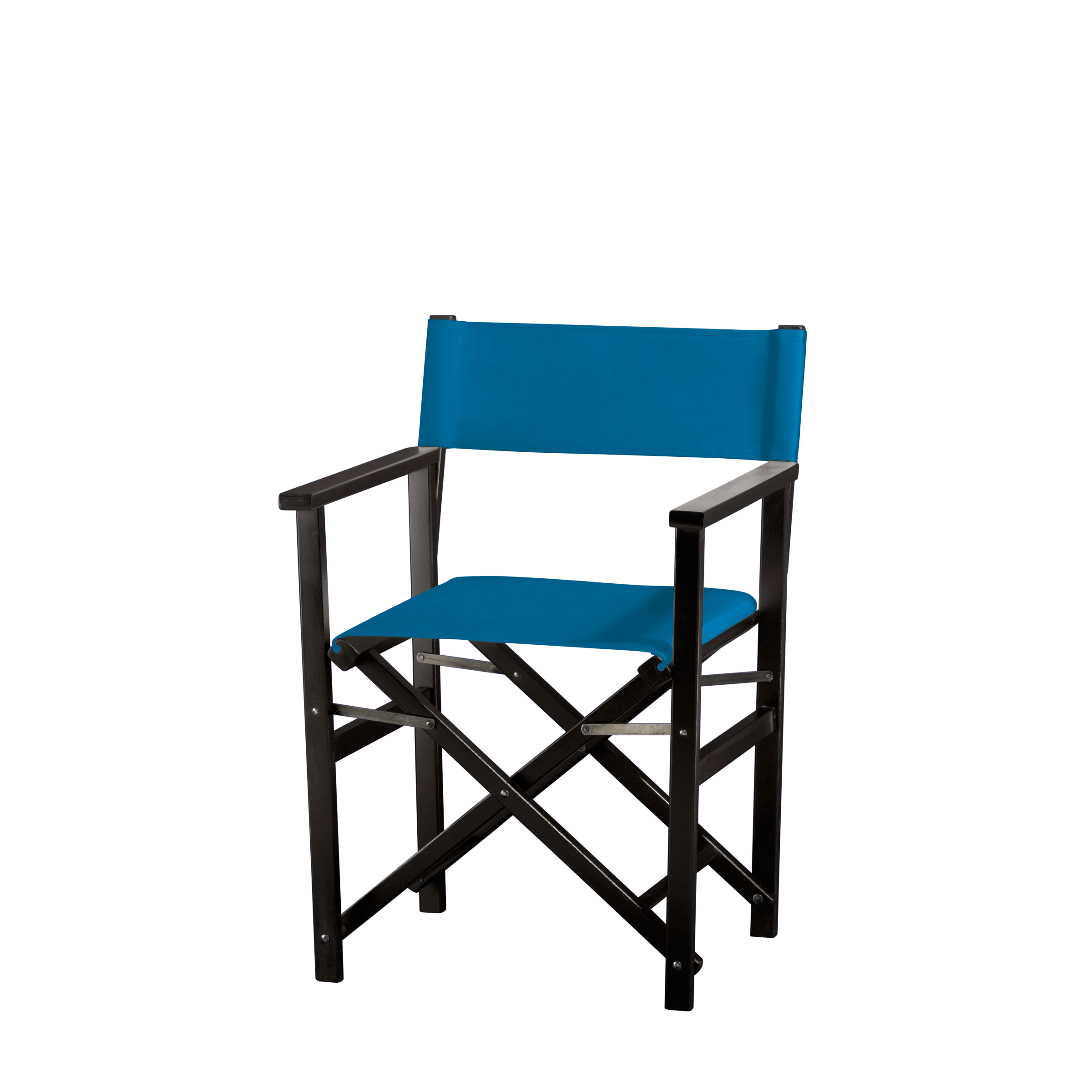 Regiestuhl Woody aus schwarzem Buchenholz mit blauem Bezug, Seitenansicht
#Classic | Set (Farbe)_blau