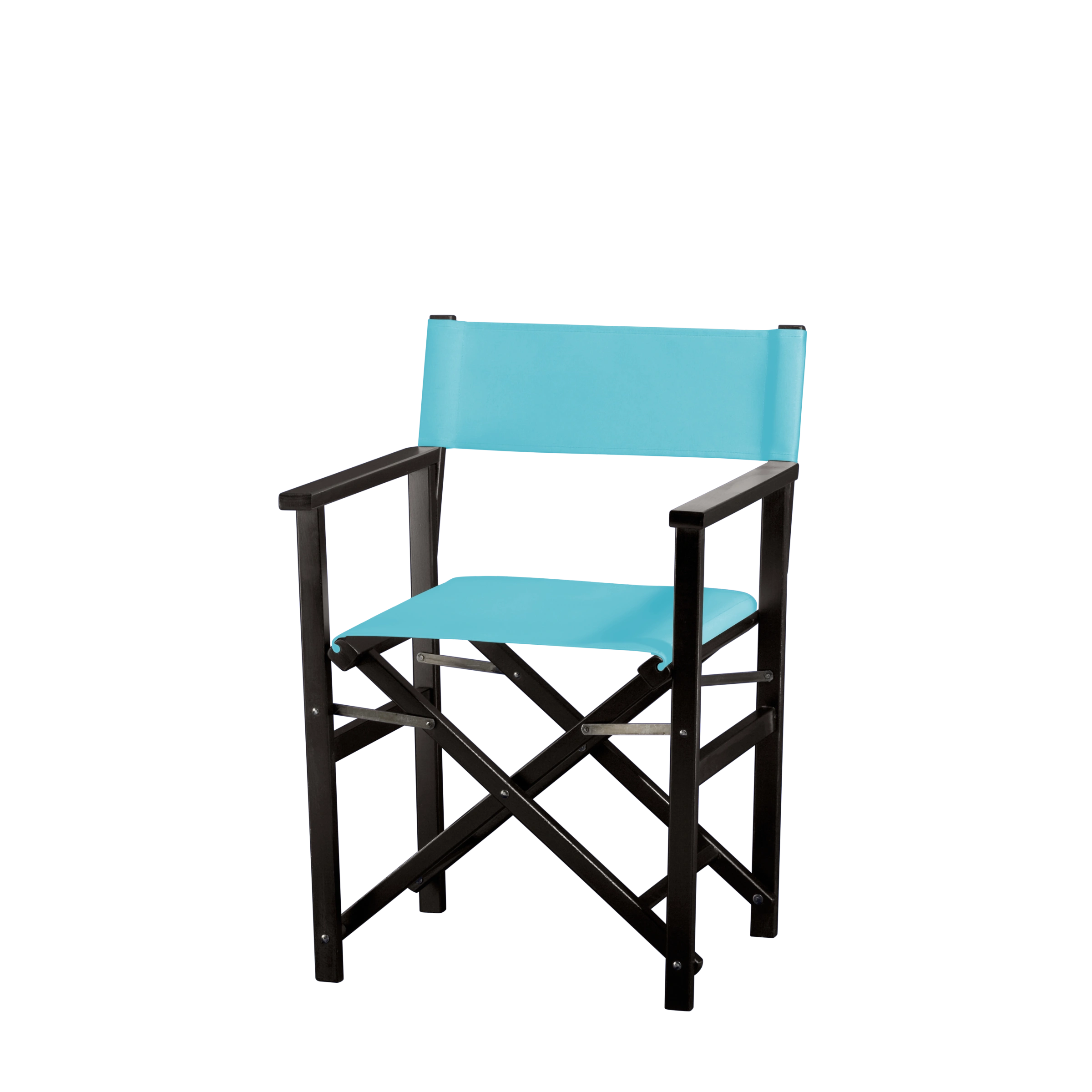 Regiestuhl Woody aus schwarzem Buchenholz mit hellblauem Bezug, Seitenansicht
#Classic | Set (Farbe)_hellblau