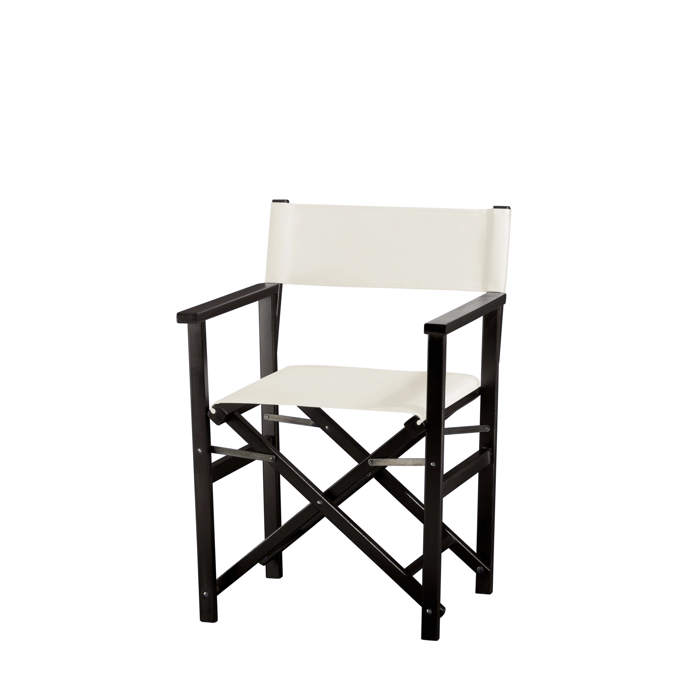 Regiestuhl Woody aus schwarzem Buchenholz mit weißem Bezug, Seitenansicht
#Classic | Set (Farbe)_weiß