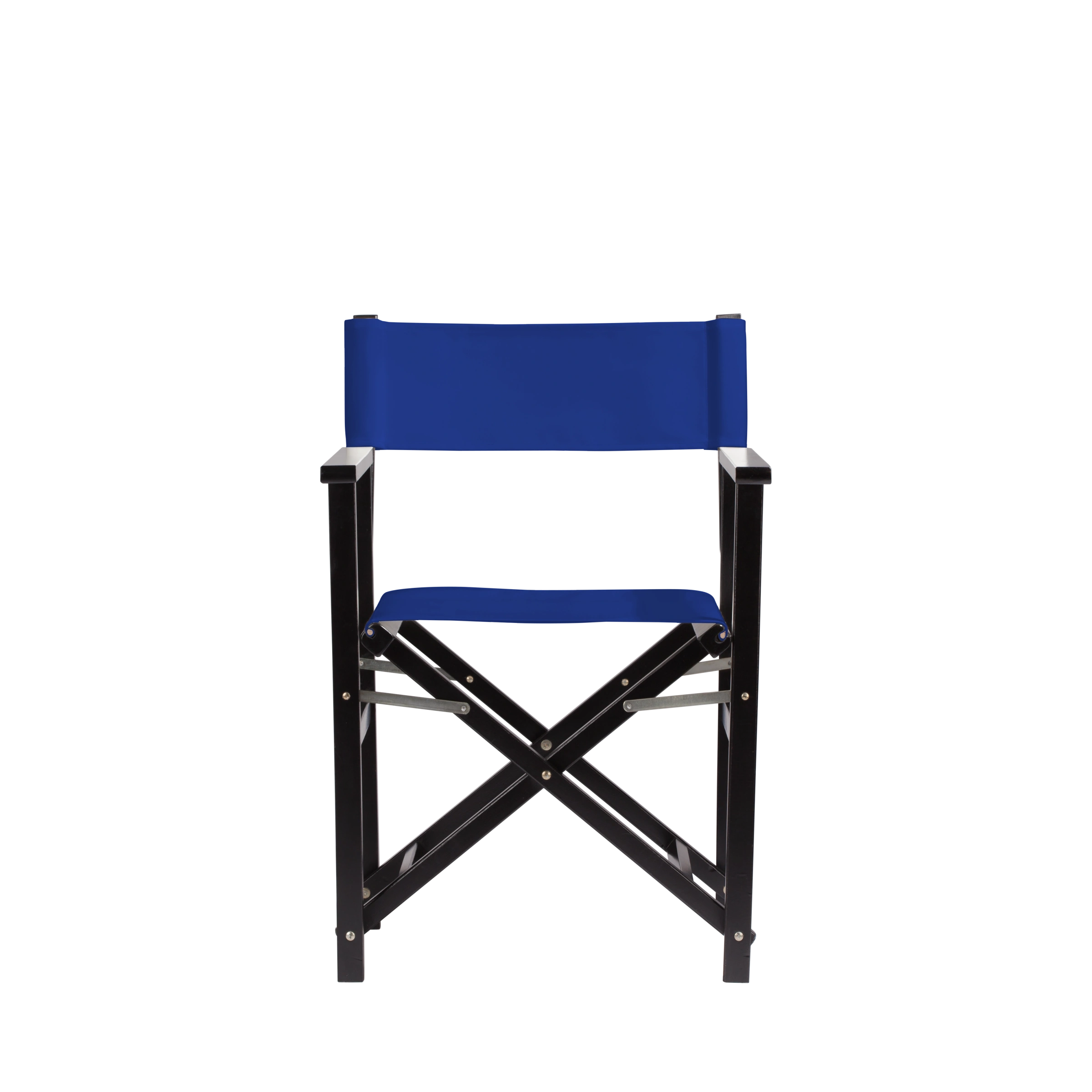 Regiestuhl Woody aus schwarzem Buchenholz mit dunkelblauem Bezug, Frontalansicht
#Classic | Set (Farbe)_dunkelblau