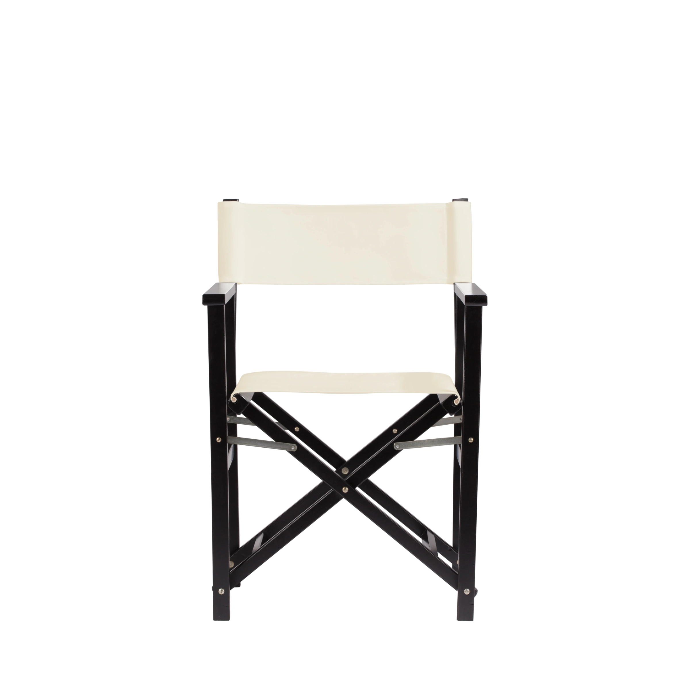 Regiestuhl Woody aus schwarzem Buchenholz mit naturfarbenem Bezug, Frontalansicht
#Classic | Set (Farbe)_natur