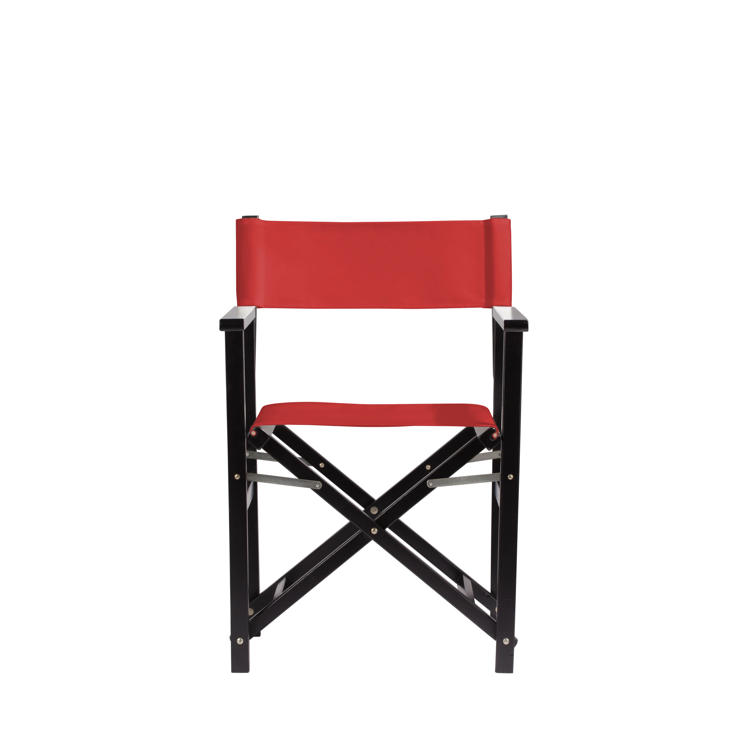 Regiestuhl Woody aus schwarzem Buchenholz mit Bezug in rivarot, Frontalansicht
#Classic | Set (Farbe)_rivarot