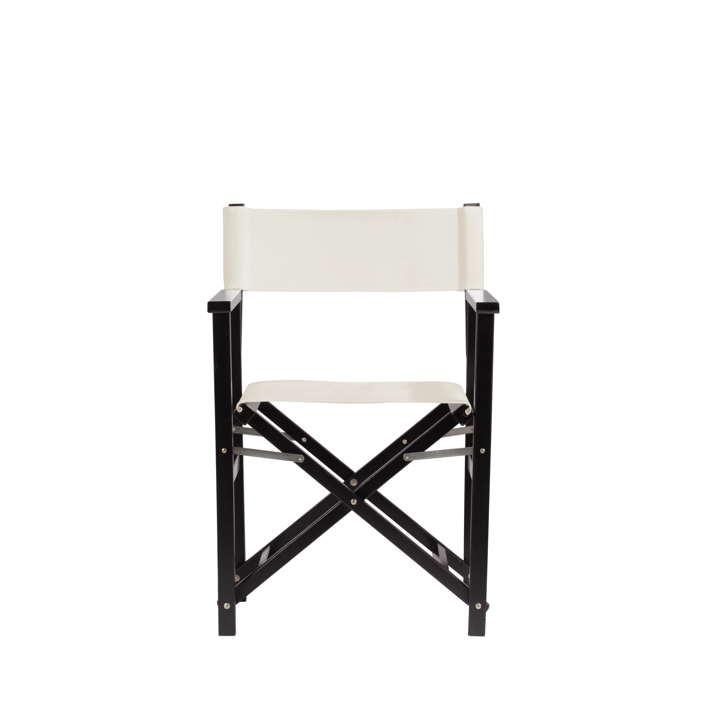 Regiestuhl Woody aus schwarzem Buchenholz mit weißem Bezug, Frontalansicht
#Classic | Set (Farbe)_weiß