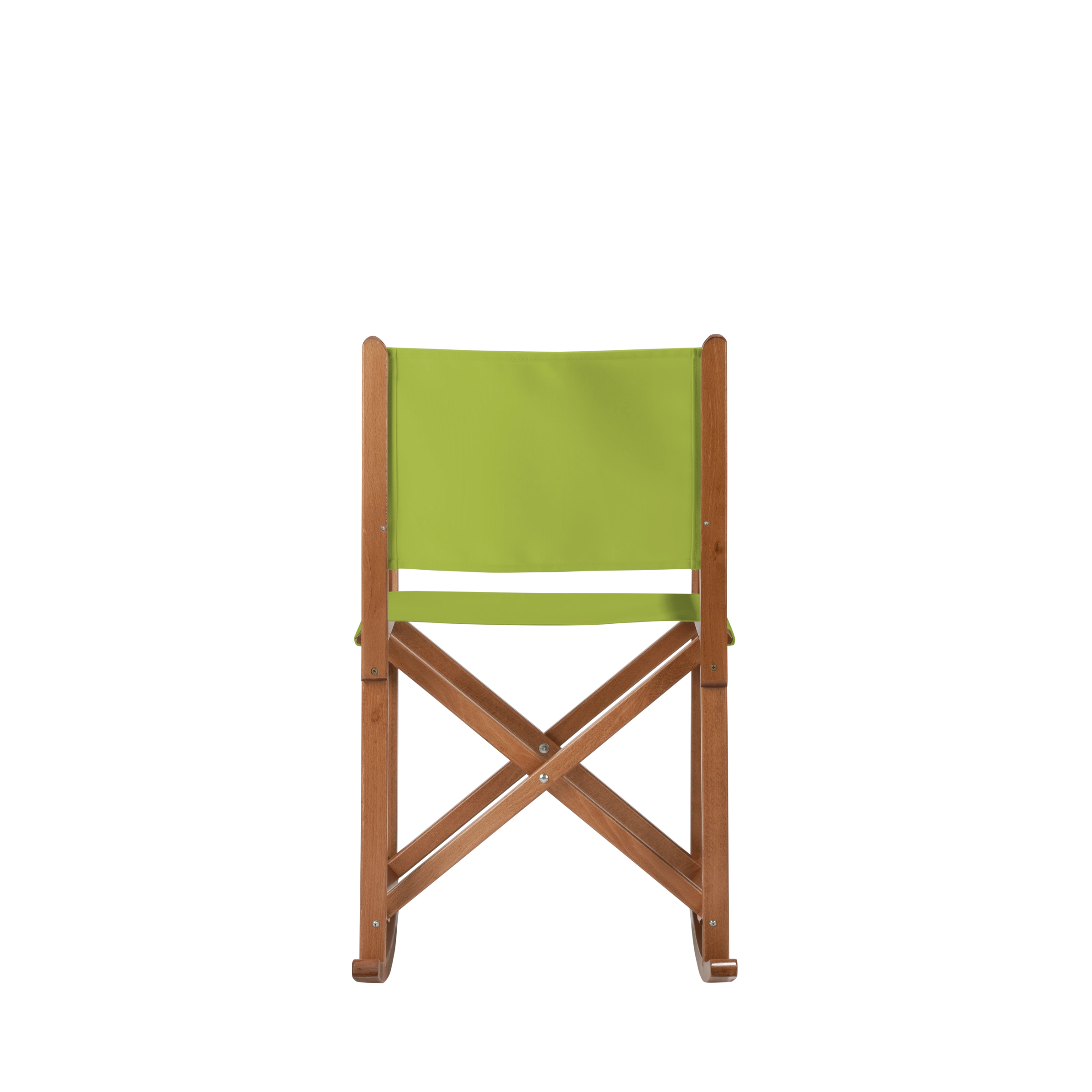 Schaukelstuhl Helmut aus brandyfarbenem Buchenholz mit hellgrünem Bezug, Rückansicht
#Swing | Set (Farbe)_hellgrün