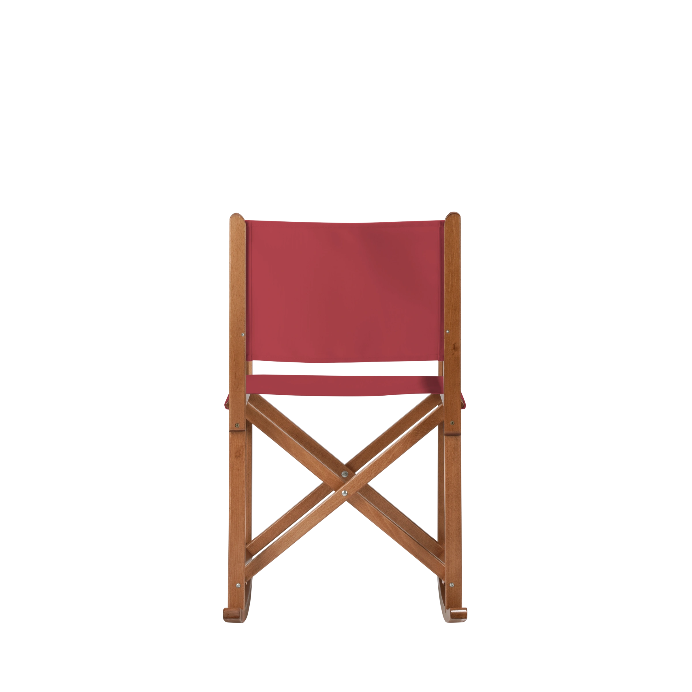 Schaukelstuhl Helmut aus brandyfarbenem Buchenholz mit rotem Bezug, Rückansicht
#Swing | Set (Farbe)_rot