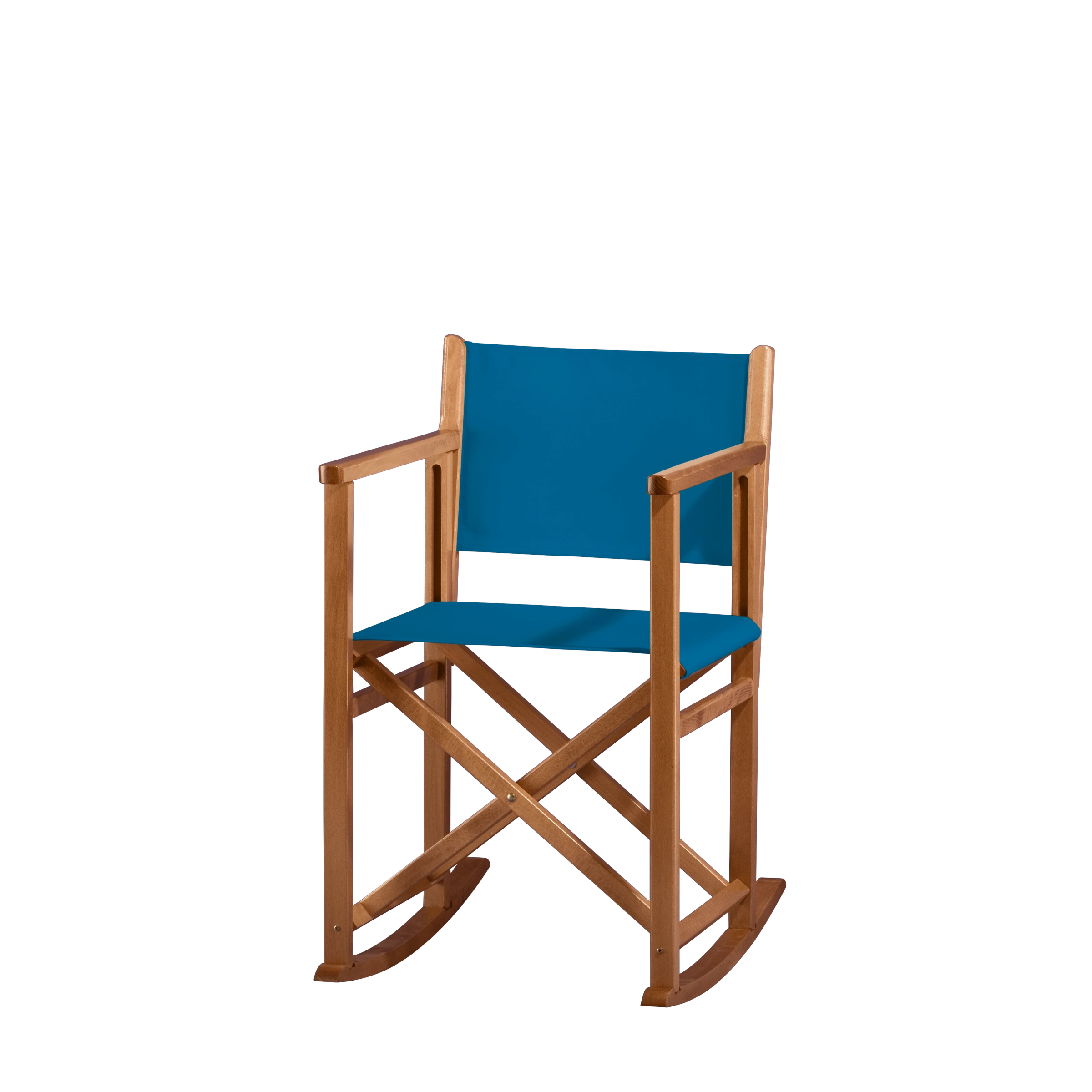 Schaukelstuhl Helmut aus brandyfarbenem Buchenholz mit blauem Bezug, Seitenansicht
#Swing | Set (Farbe)_blau