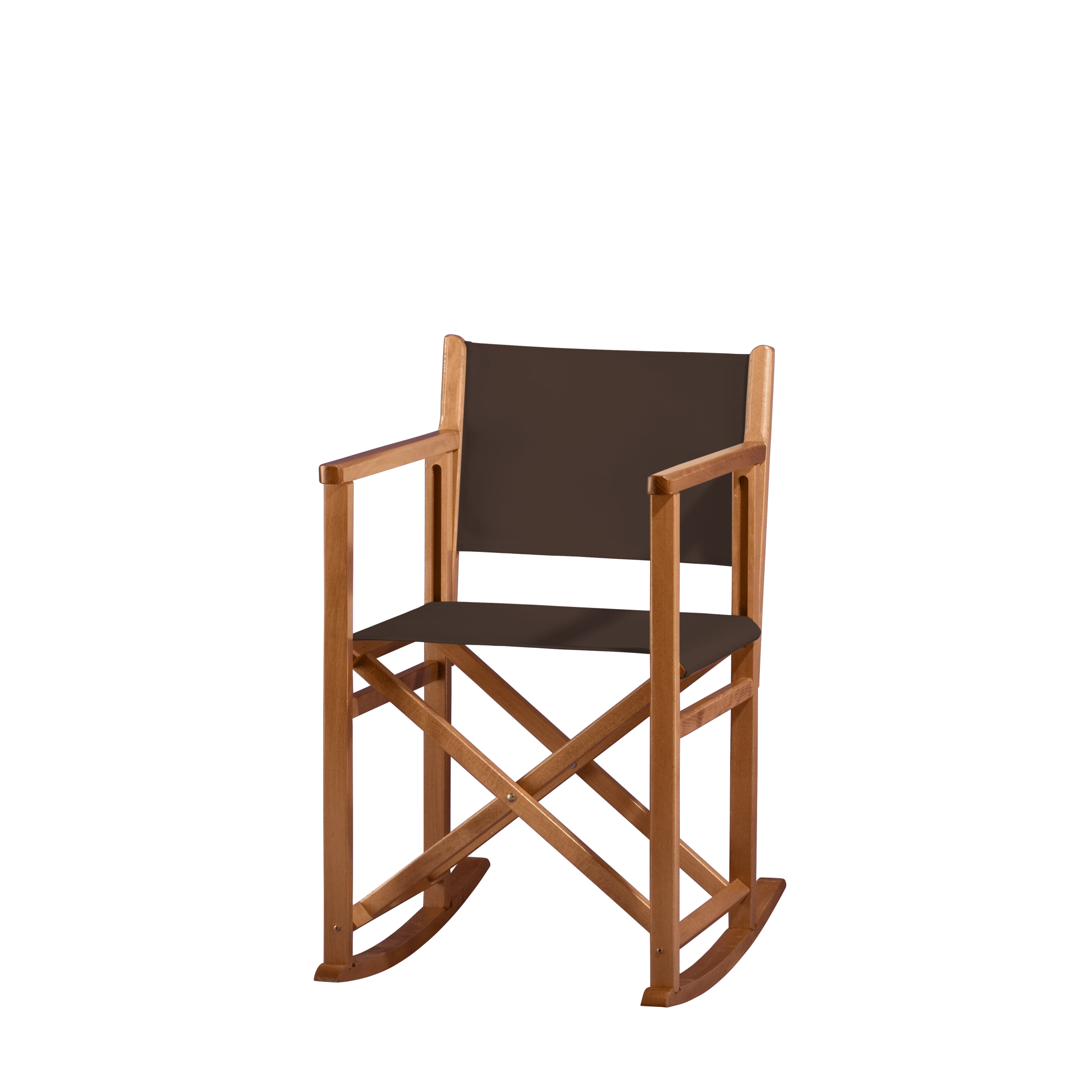 Schaukelstuhl Helmut aus brandyfarbenem Buchenholz mit Bezug in caffé, Seitenansicht
#Swing | Set (Farbe)_caffé