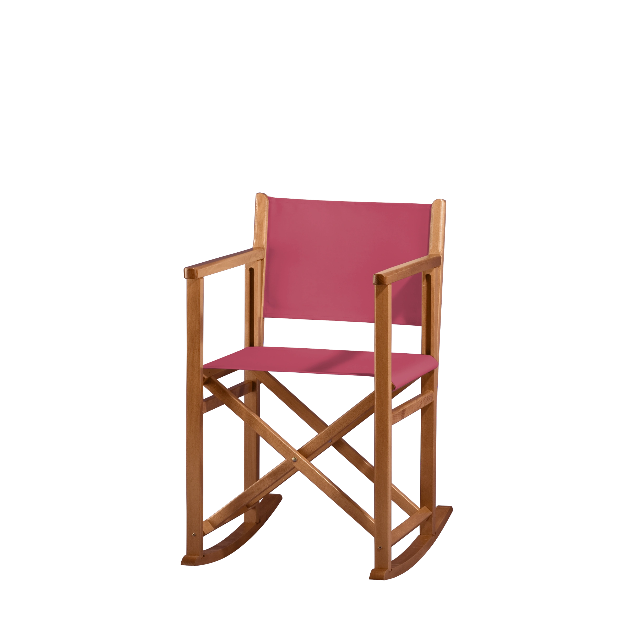 Schaukelstuhl Helmut aus brandyfarbenem Buchenholz mit Bezug in fuchsia, Seitenansicht
#Swing | Set (Farbe)_fuchsia