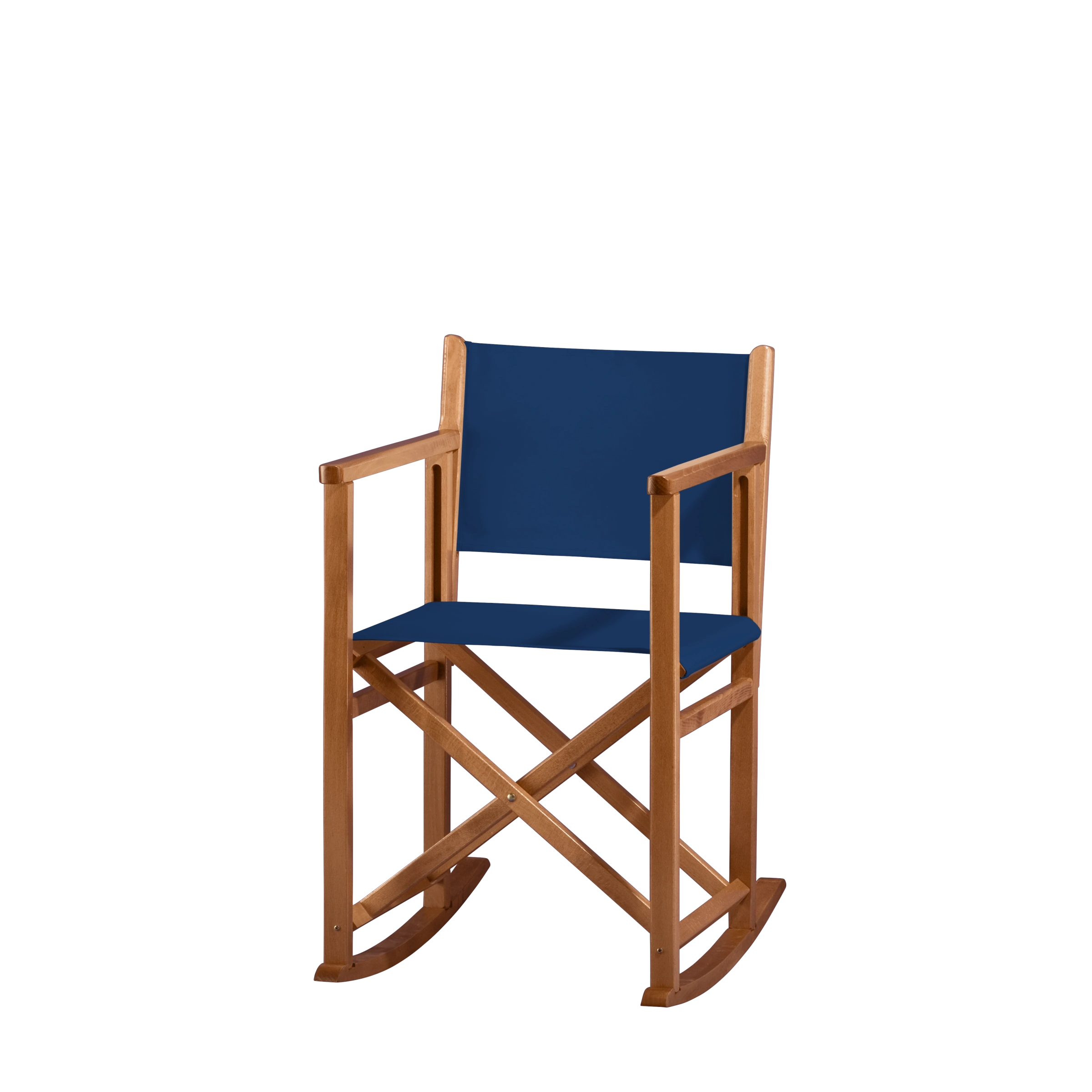 Schaukelstuhl Helmut aus brandyfarbenem Buchenholz mit Bezug in marine, Seitenansicht
#Swing | Set (Farbe)_marine