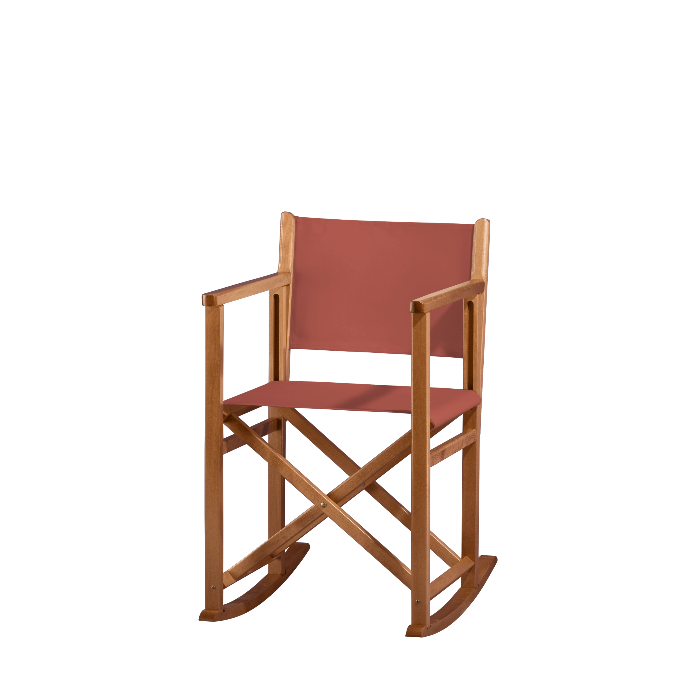 Schaukelstuhl Helmut aus brandyfarbenem Buchenholz mit Bezug in terracotta, Seitenansicht
#Swing | Set (Farbe)_terracotta