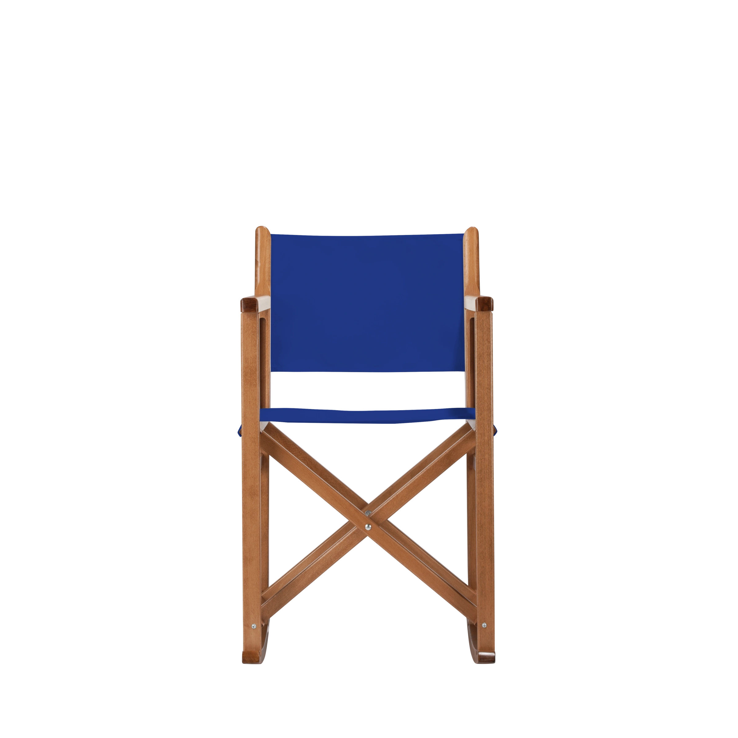 Schaukelstuhl Helmut aus brandyfarbenem Buchenholz mit dunkelblauem Bezug, Frontalansicht
#Swing | Set (Farbe)_dunkelblau