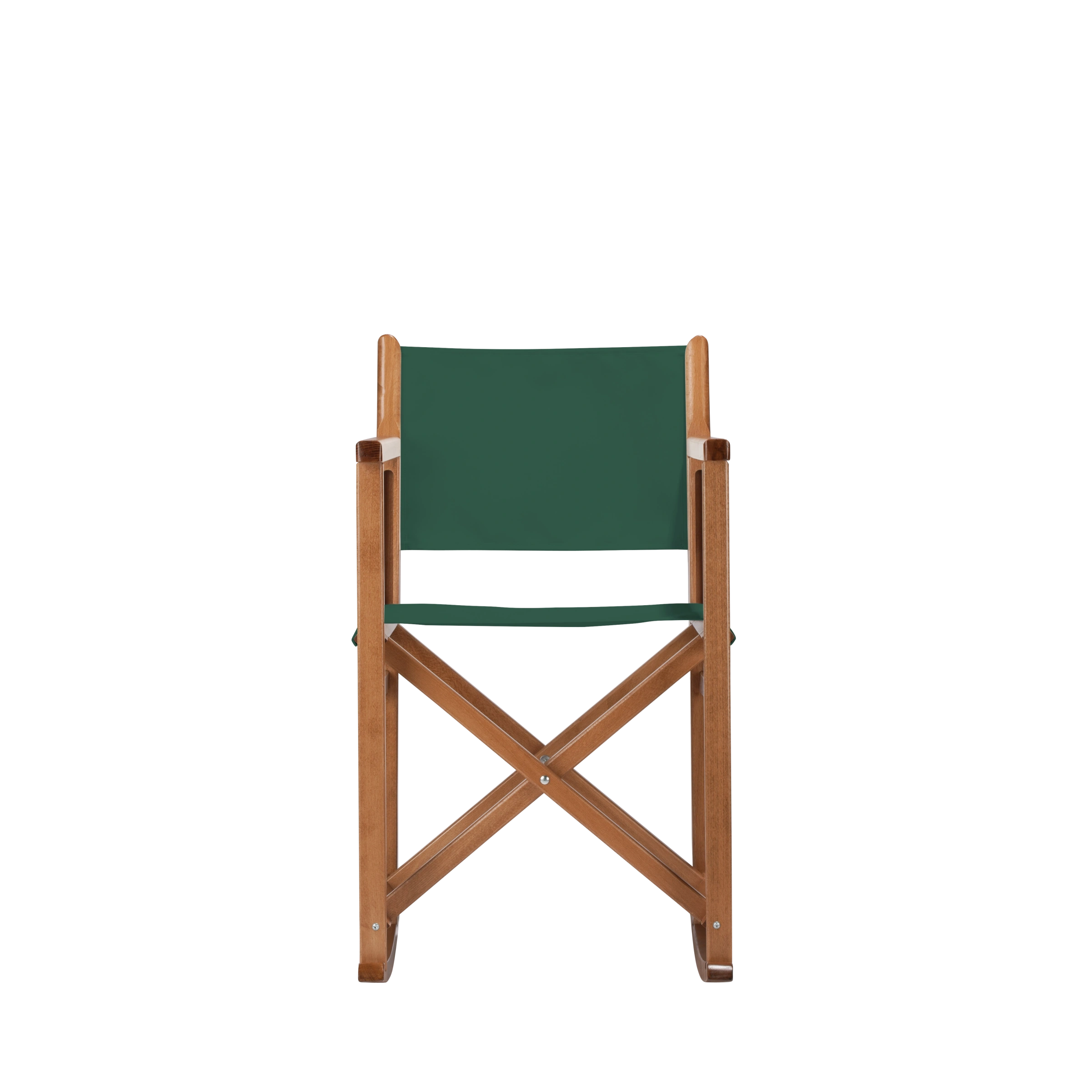 Schaukelstuhl Helmut aus brandyfarbenem Buchenholz mit dunkelgrünem Bezug, Frontalansicht
#Swing | Set (Farbe)_dunkelgrün