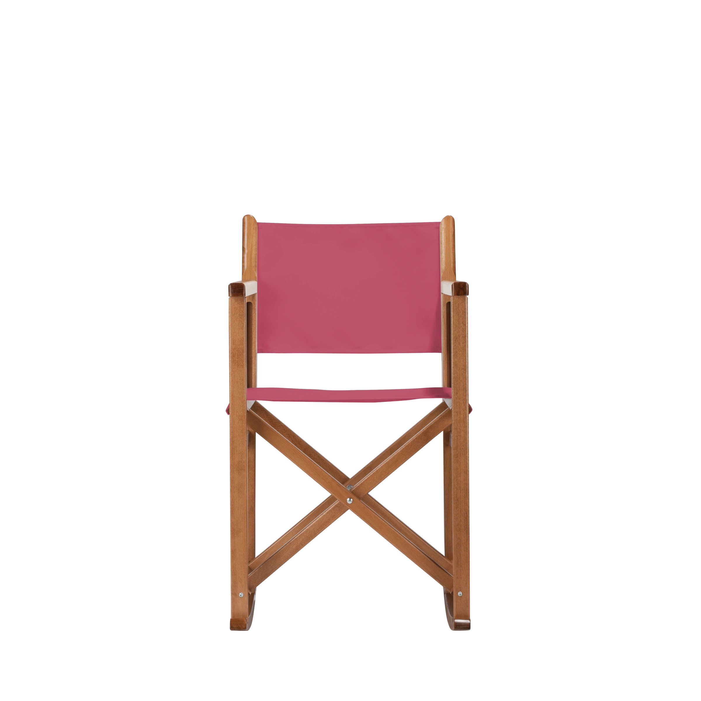 Schaukelstuhl Helmut aus brandyfarbenem Buchenholz mit Bezug in fuchsia, Frontalansicht
#Swing | Set (Farbe)_fuchsia