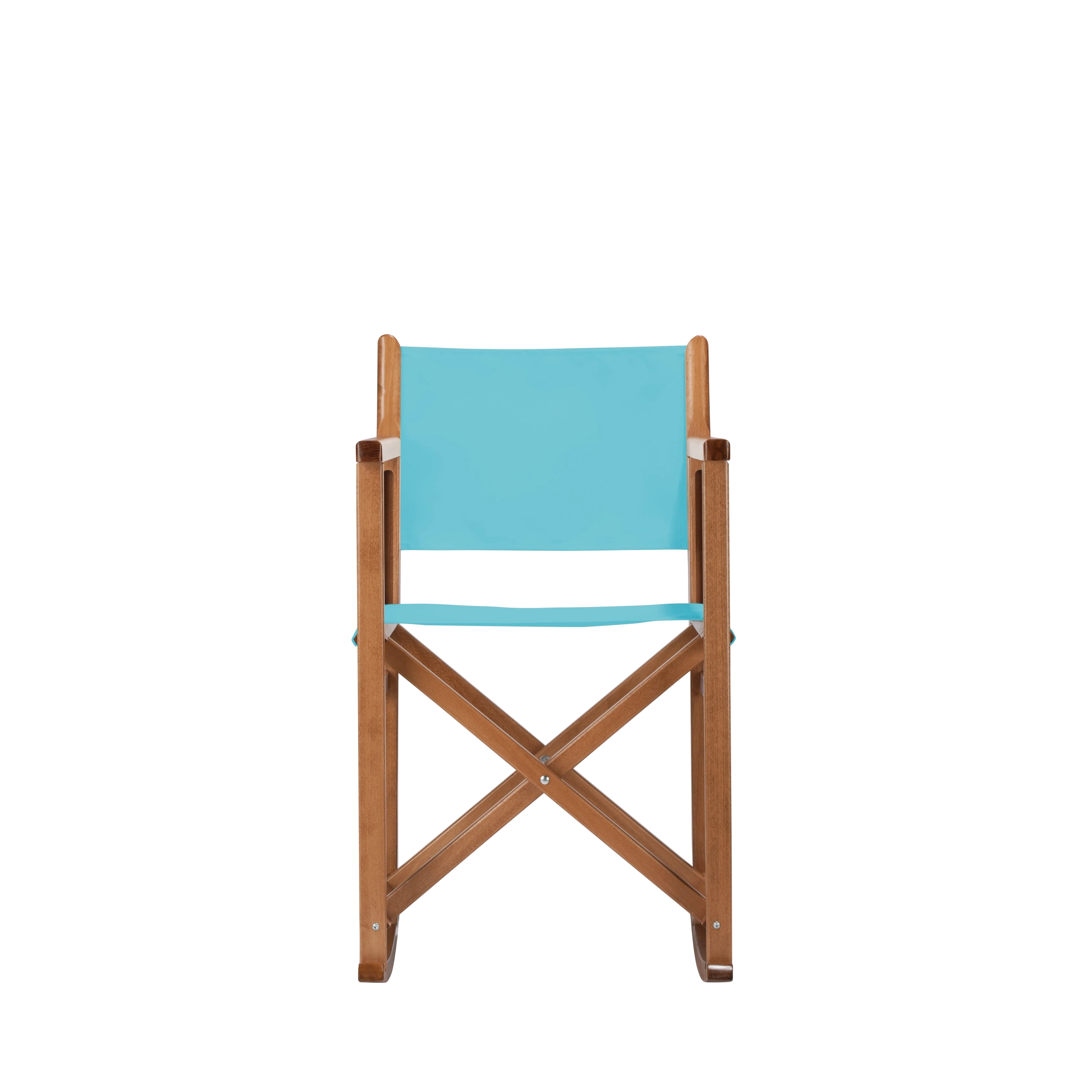 Schaukelstuhl Helmut aus brandyfarbenem Buchenholz mit hellblauem Bezug, Frontalansicht
#Swing | Set (Farbe)_hellblau